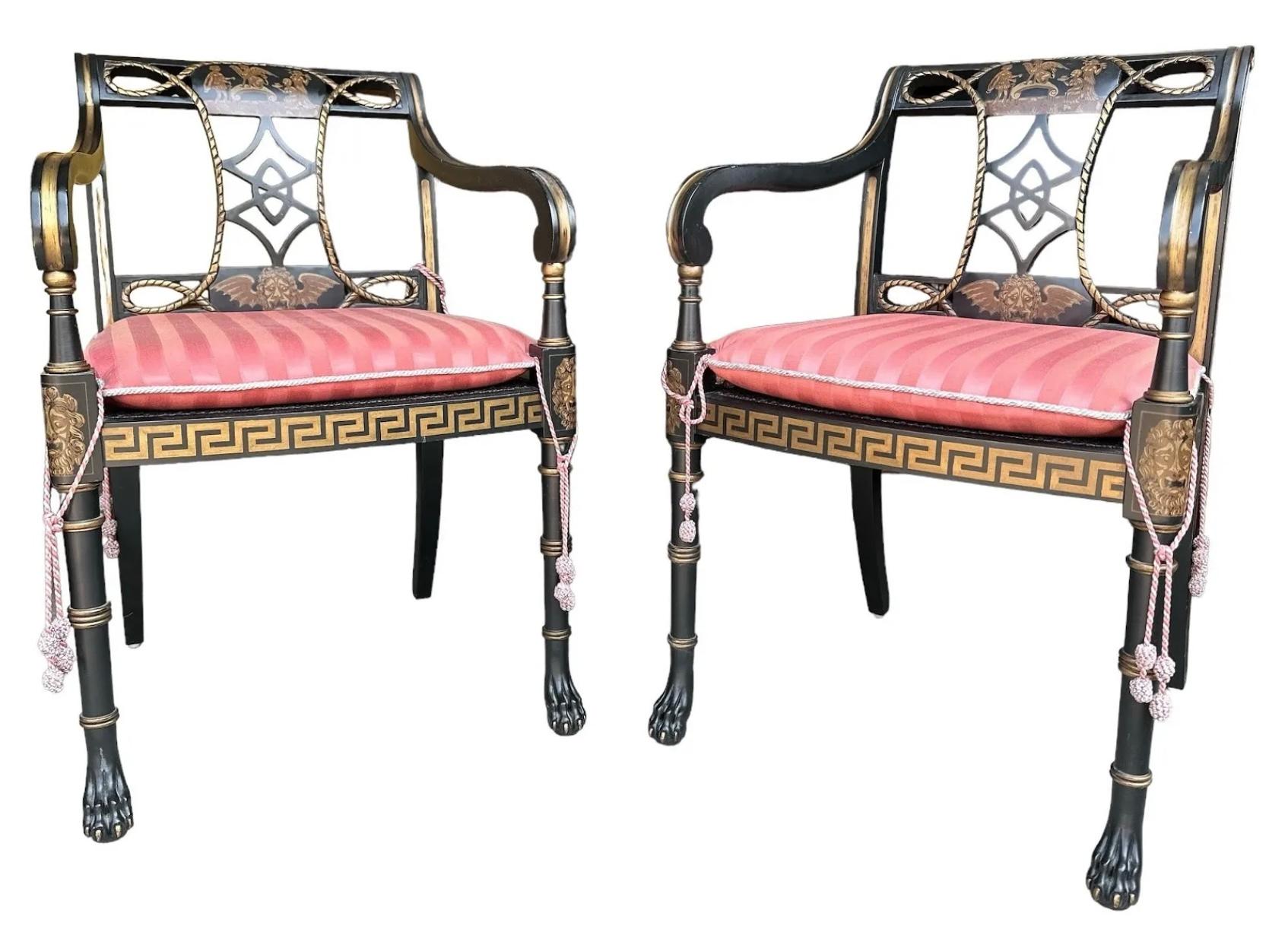 Paire de fauteuils de style Regency par Interior Crafts Of Chicago en vente 1