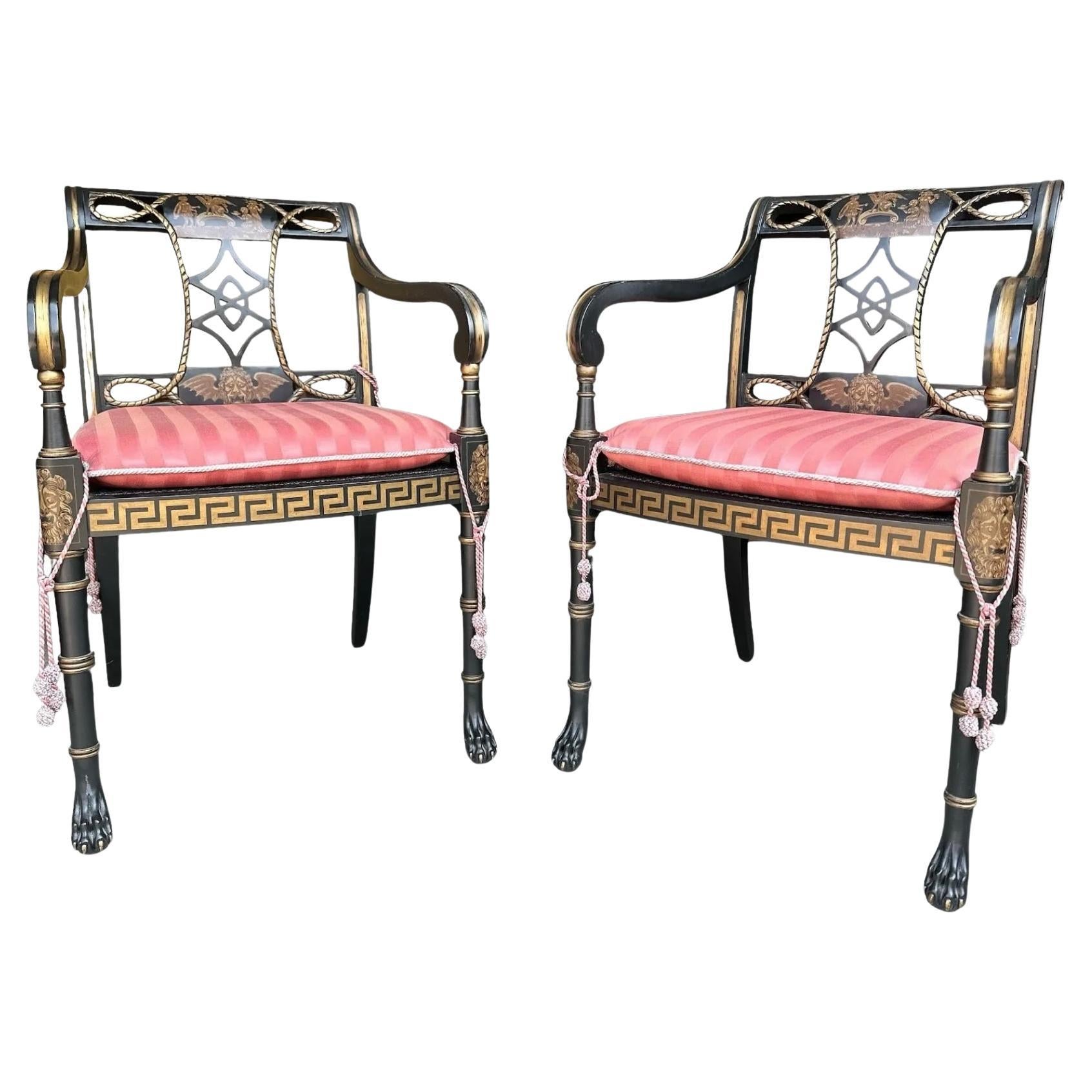 A Pair Of Regency Style Armchairs by Interior Crafts Of Chicago For Sale