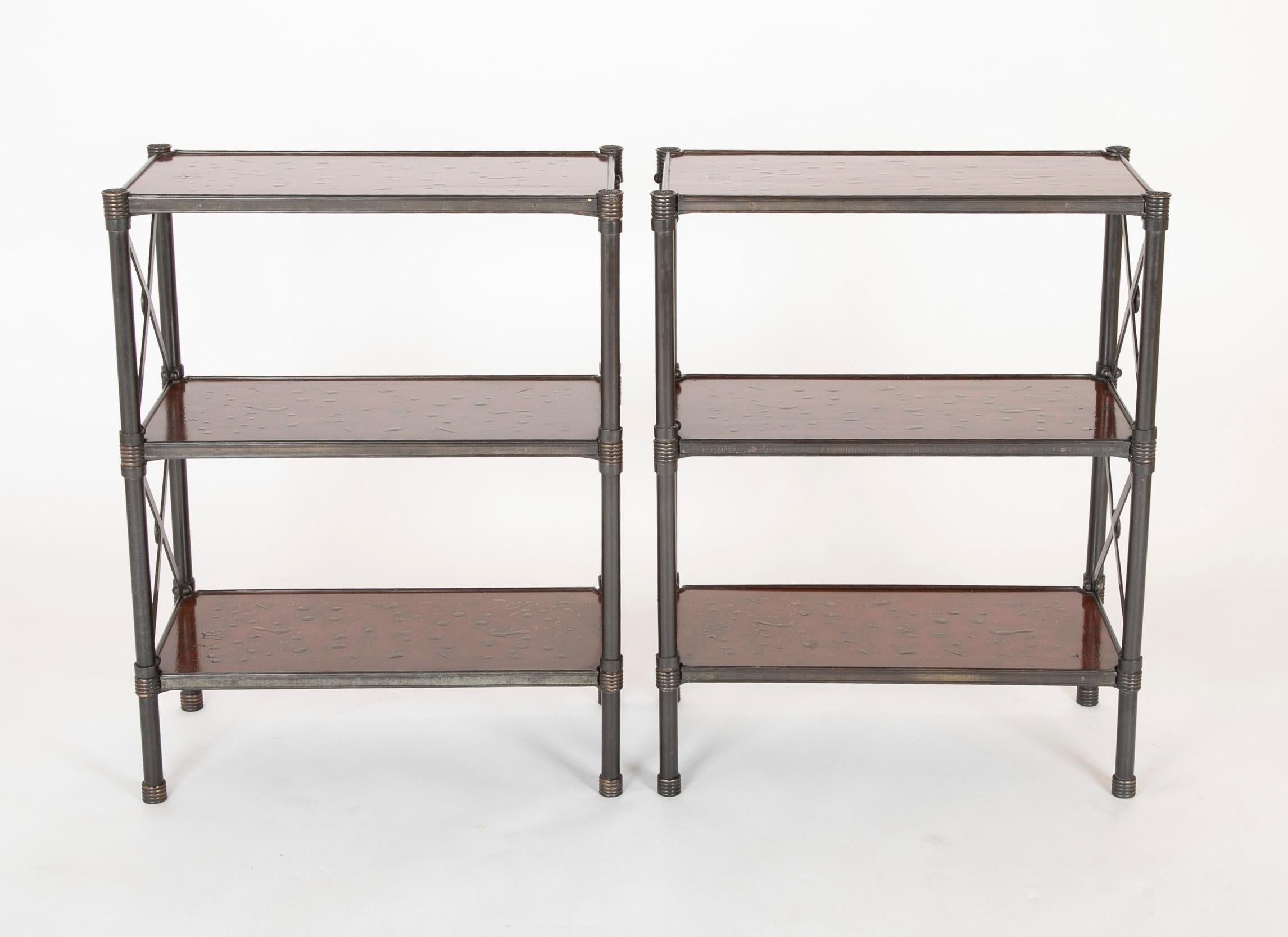 20th Century Pair of Regency Style Chinoiserie Bronze Étagères