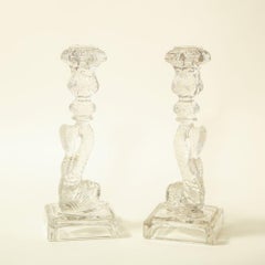 A Pair of Regency Style Dolphin-Form Glass Candlesticks