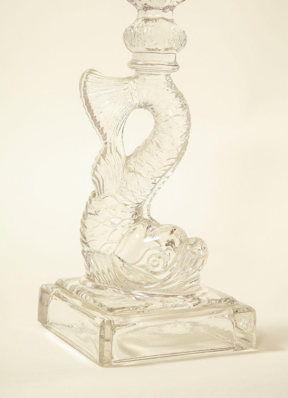 20th Century A Pair of Regency Style Dolphin-Form Glass Candlesticks