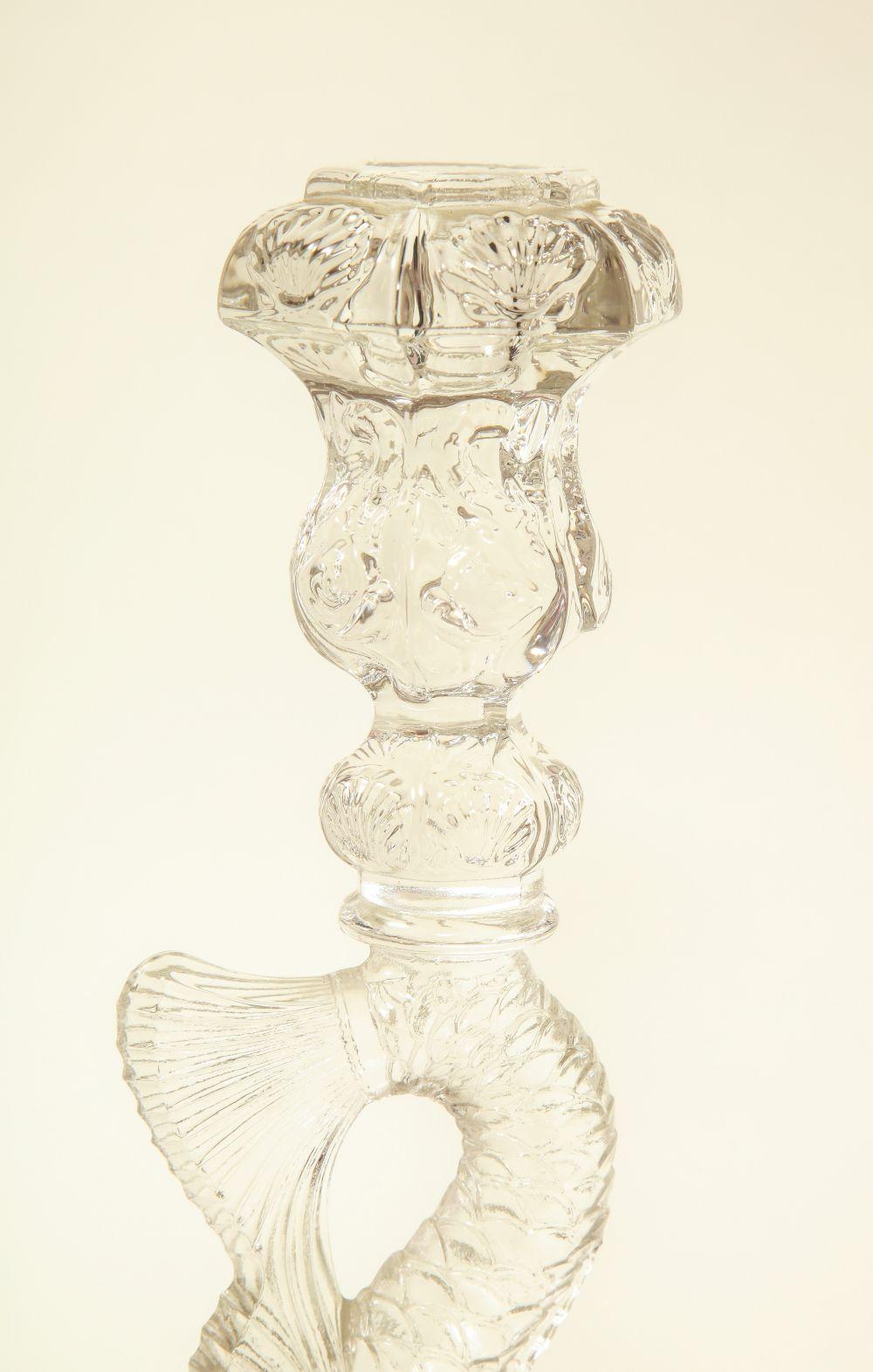 A Pair of Regency Style Dolphin-Form Glass Candlesticks 4