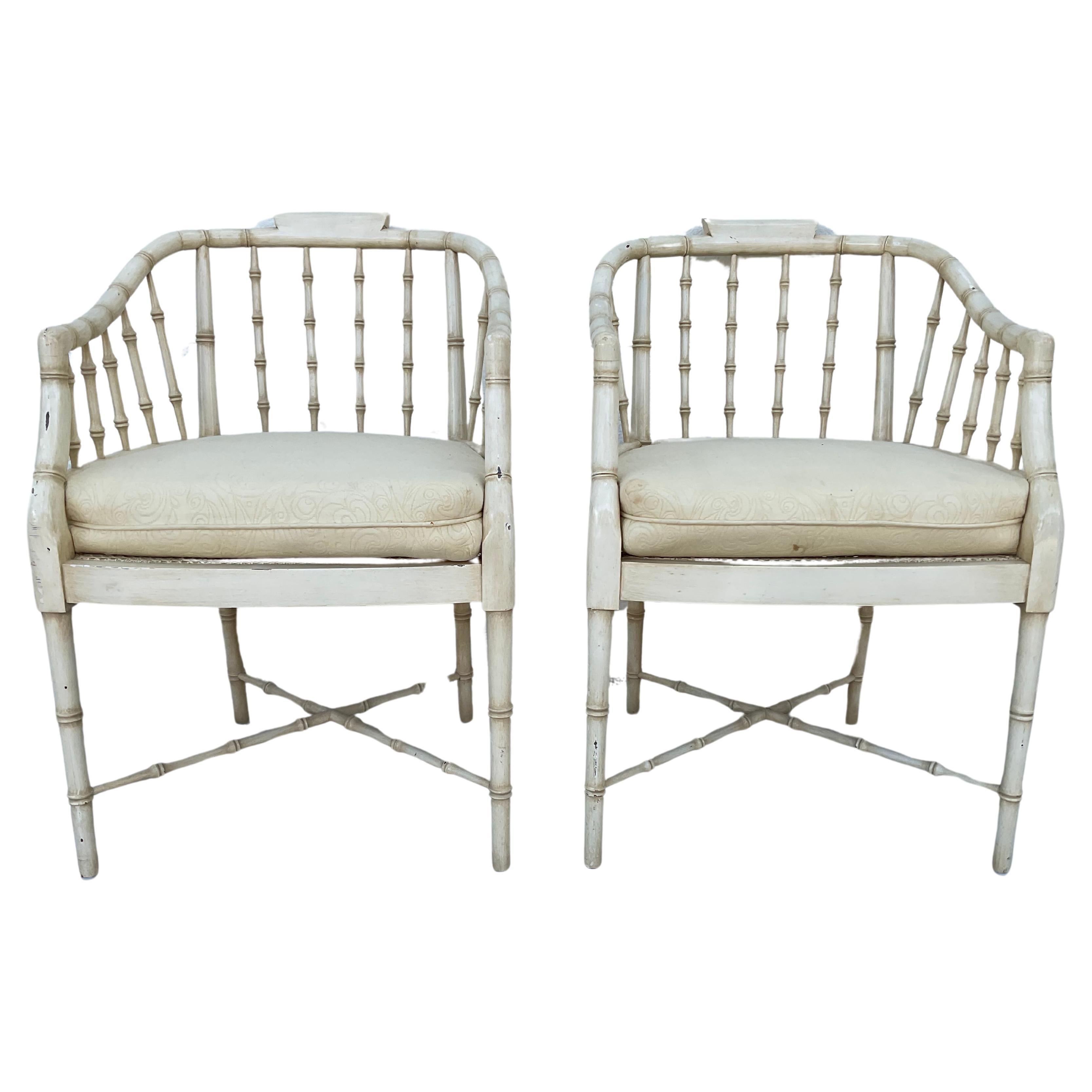A Pair of Regency Style Faux Bamboo And Cane Armchairs For Sale 3