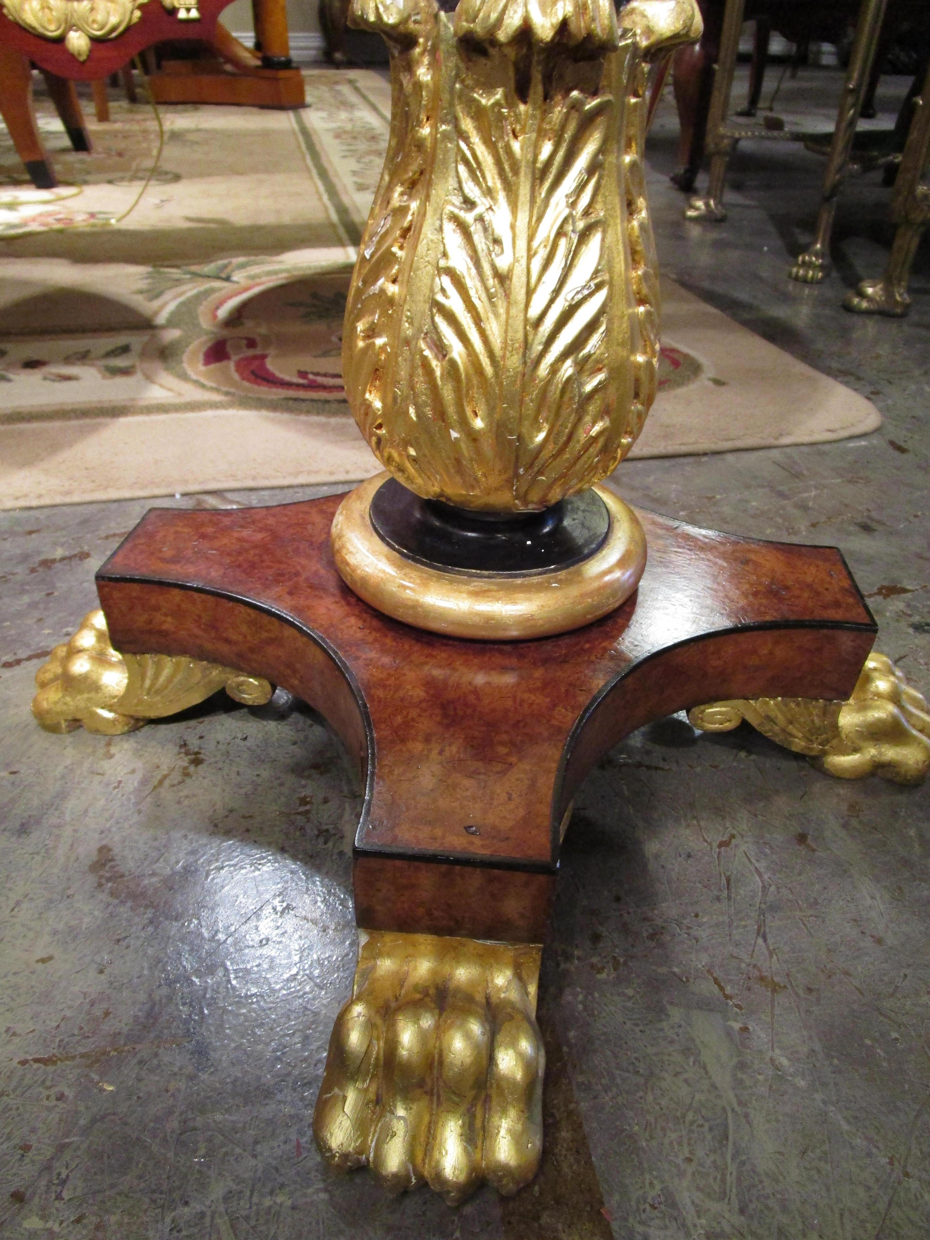 Brass Pair of Regency Walnut and Ebonized Side Tables with Parcel Gilt Pawed Feet