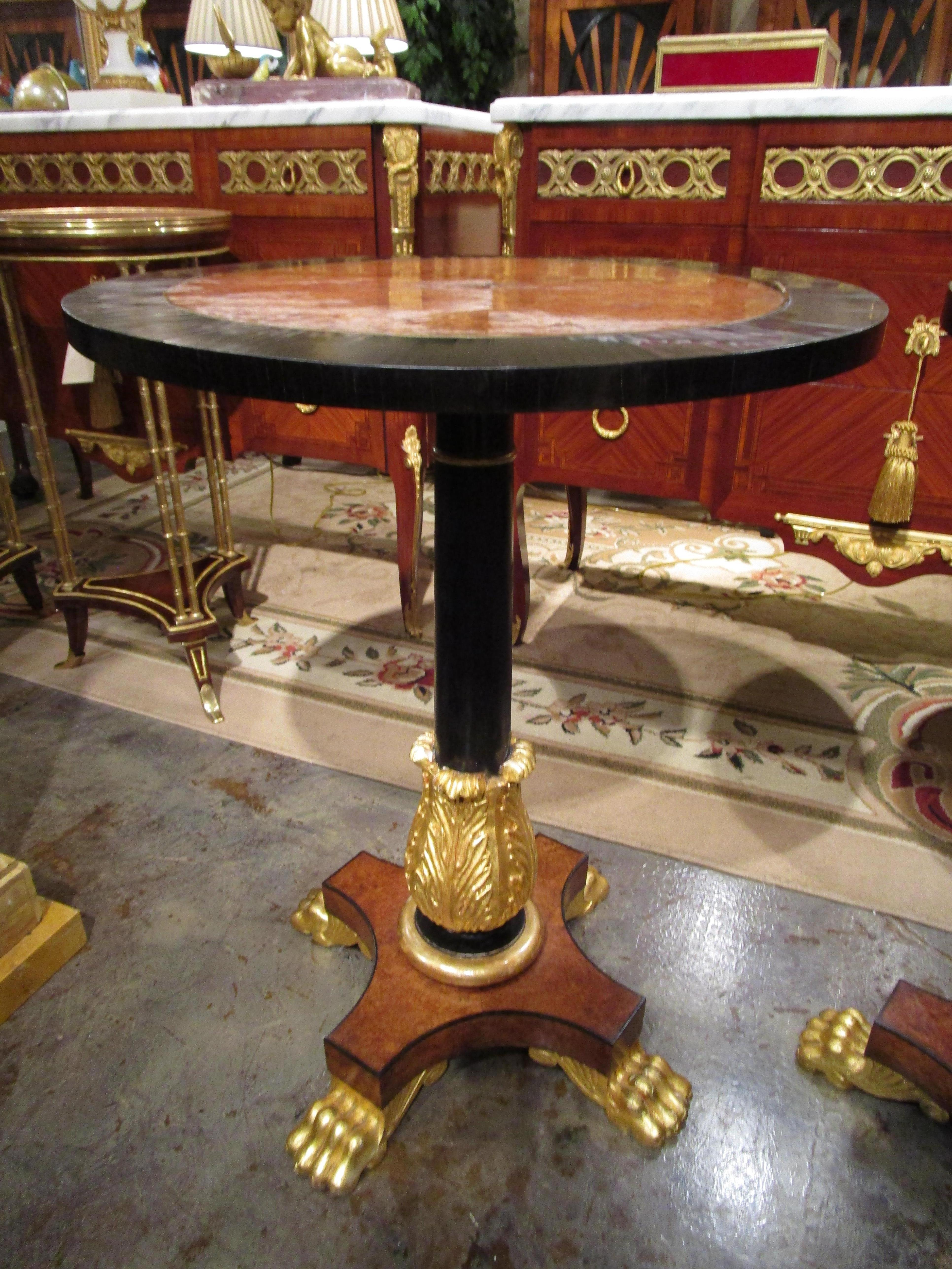 Pair of Regency Walnut and Ebonized Side Tables with Parcel Gilt Pawed Feet 1