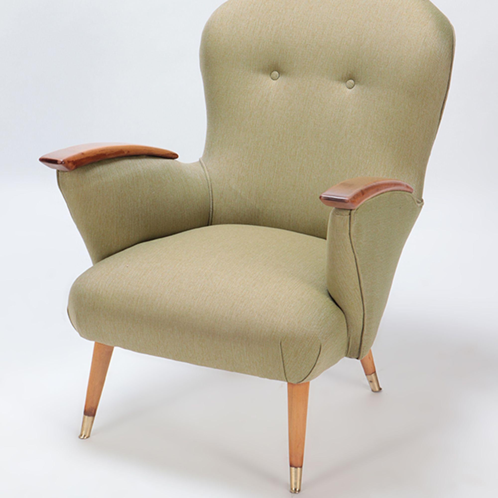 Pair of Restored Danish Armchairs with Rolled Arms, circa 1950 For Sale 1