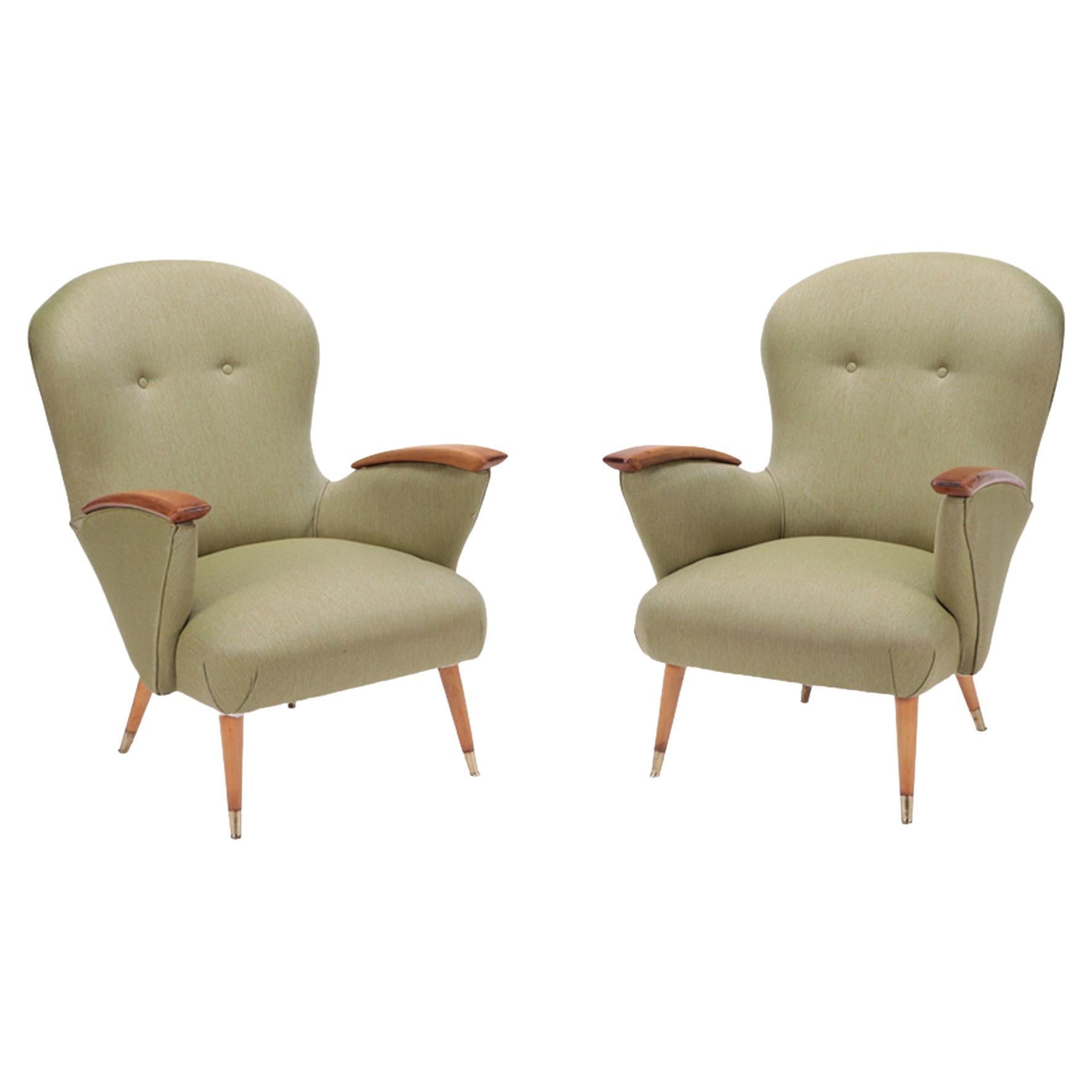 Pair of Restored Danish Armchairs with Rolled Arms, circa 1950 For Sale