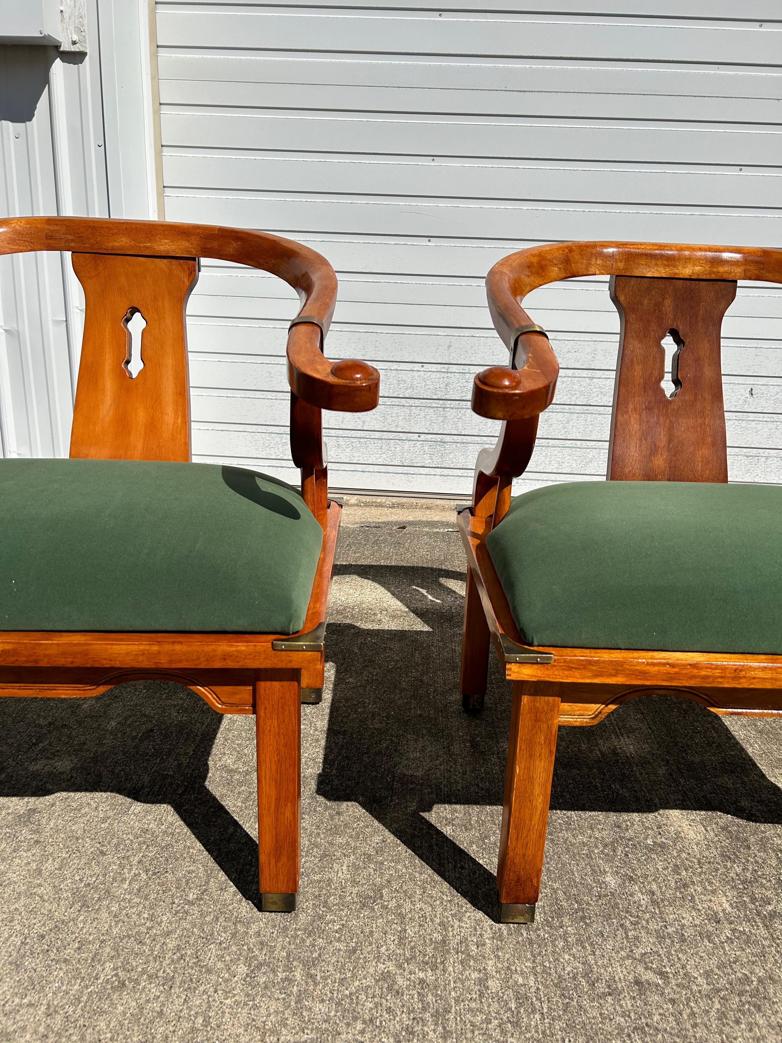 American A Pair of Reupholstered James Mont Style Ming Chinoiserie Side Chairs