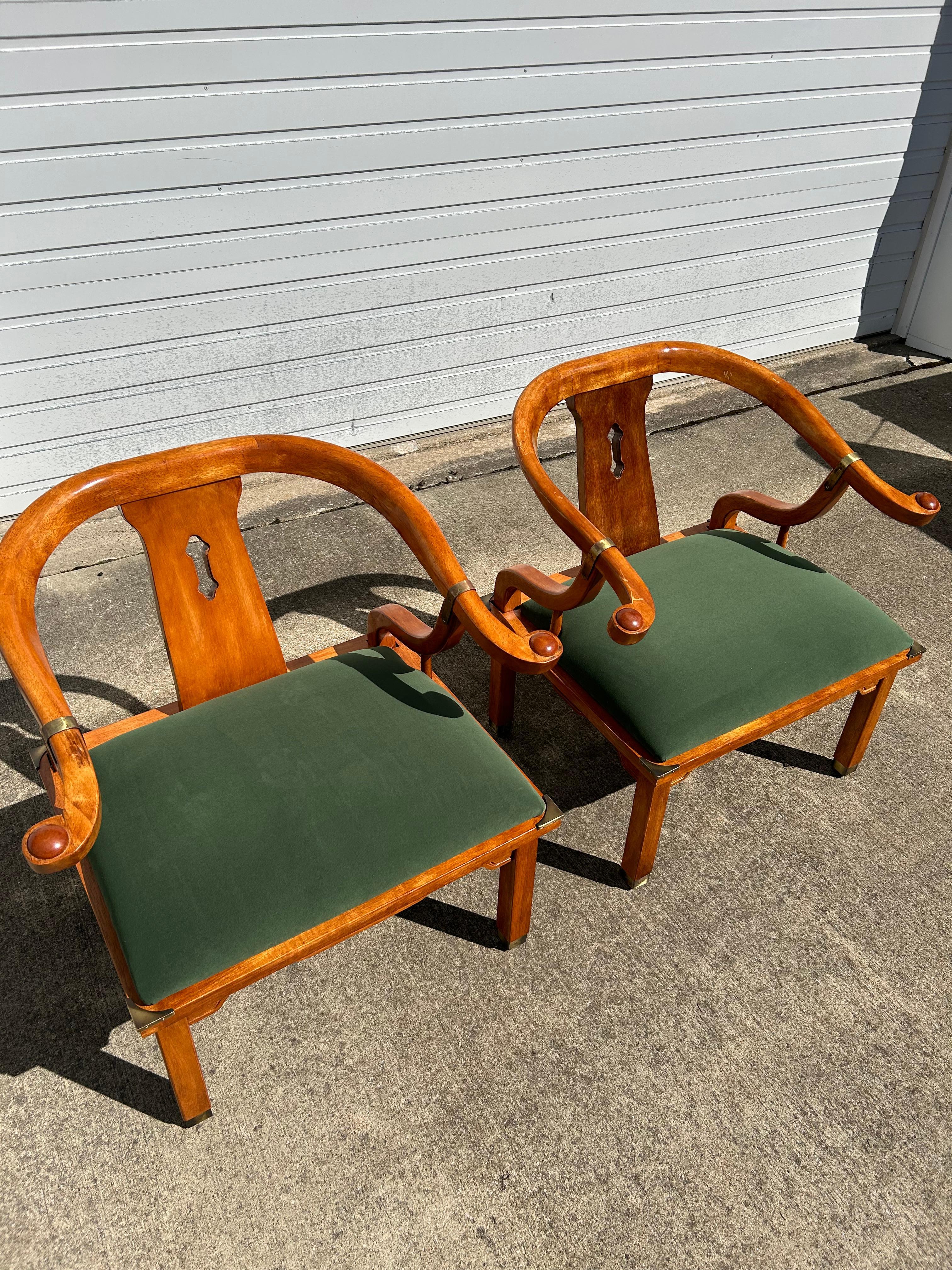 A Pair of Reupholstered James Mont Style Ming Chinoiserie Side Chairs In Good Condition In Medina, OH