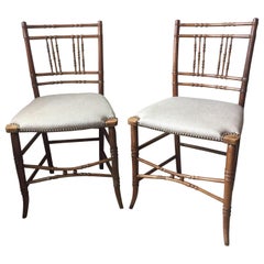 Pair of Reupholstered Regency Faux Bamboo Chairs