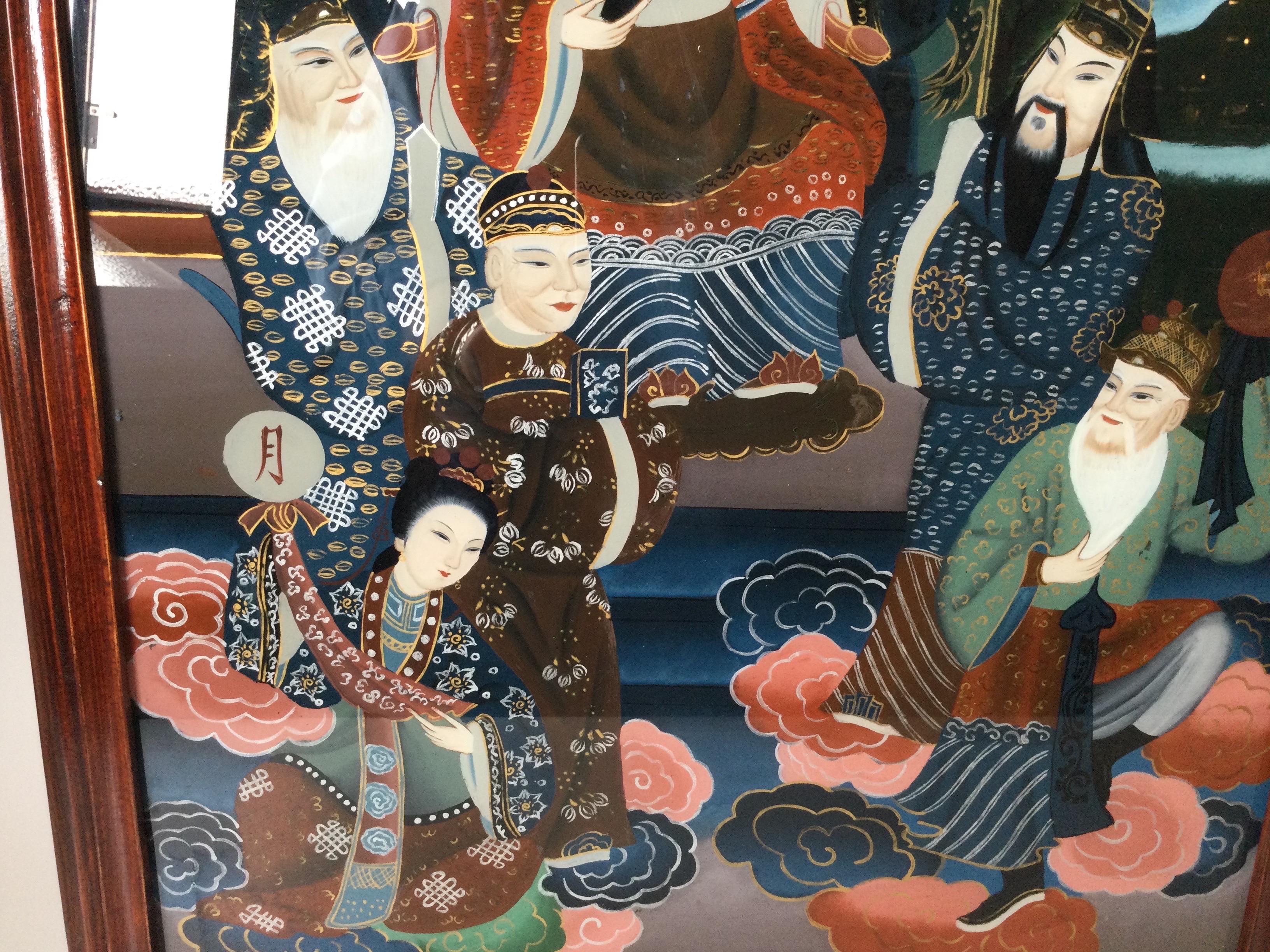 Peint à la main Paire de scènes japonaises peintes à la main représentant des hommes et des femmes de Nobel en vente