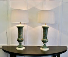 A Pair of Reverse Painted Tall Baluster Vase Lamps  A stunning pair of lamps