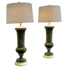 Antique A Pair of Reverse Painted Tall Baluster Vase Lamps  A stunning pair of lamps