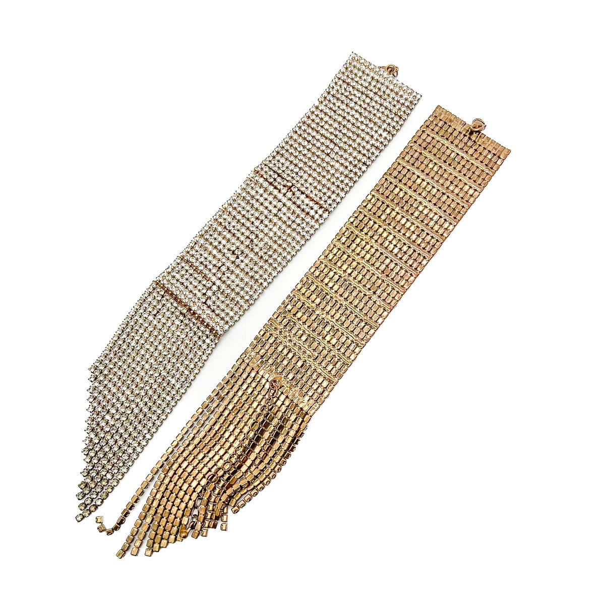 A Pair of Rhinestone Tassel Cuff 2000s For Sale 1