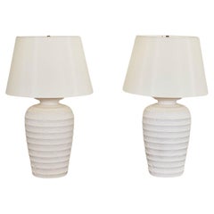 A Pair of Ribbed White Italian Ceramic Tabletop Lamps