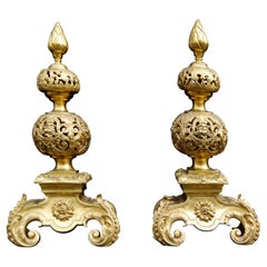 Pair of Richly Adorned Baroque Style Louise XV Style Andirons