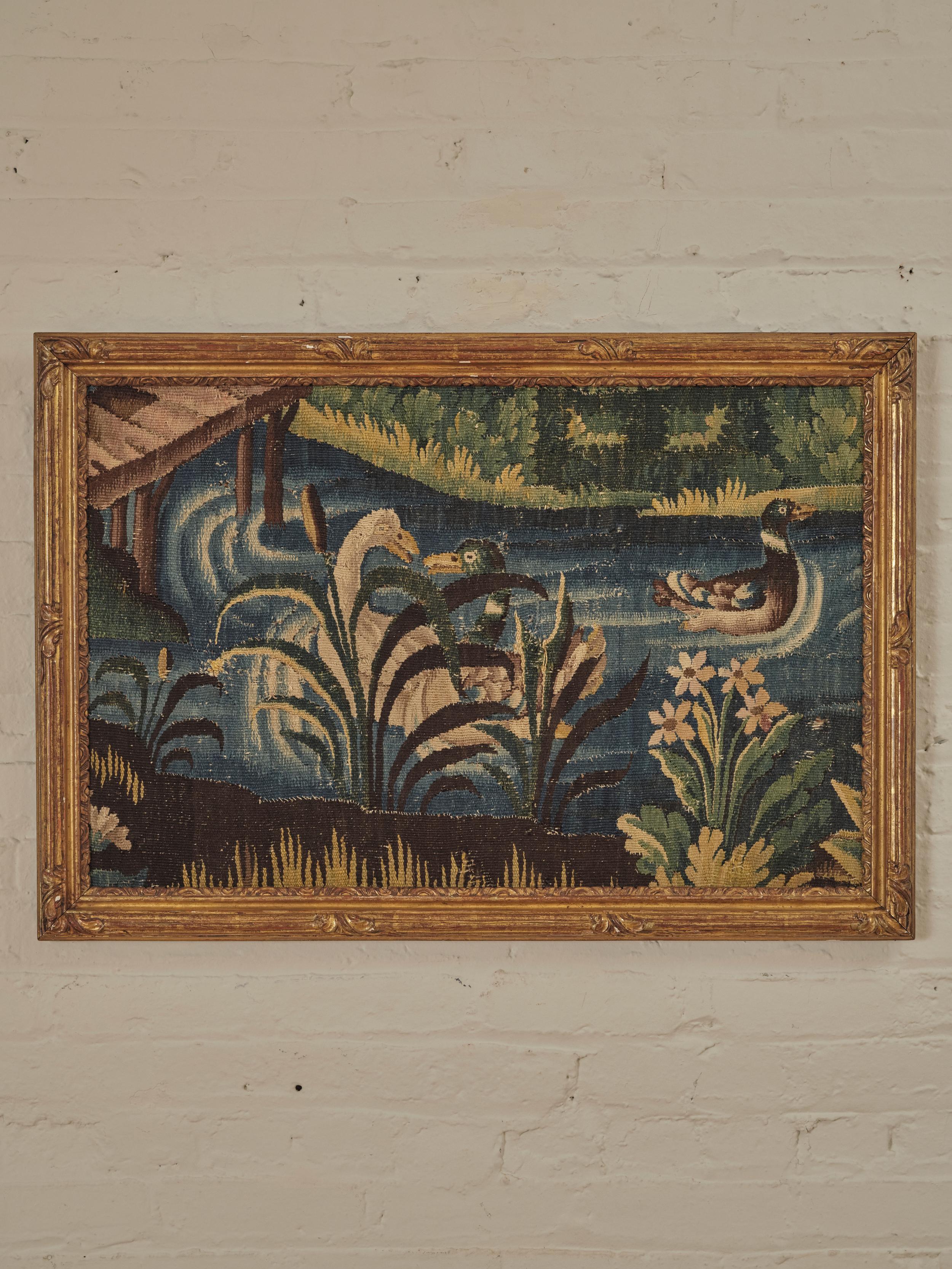 20th Century A Pair of Riverside Landscape Framed Tapestries For Sale