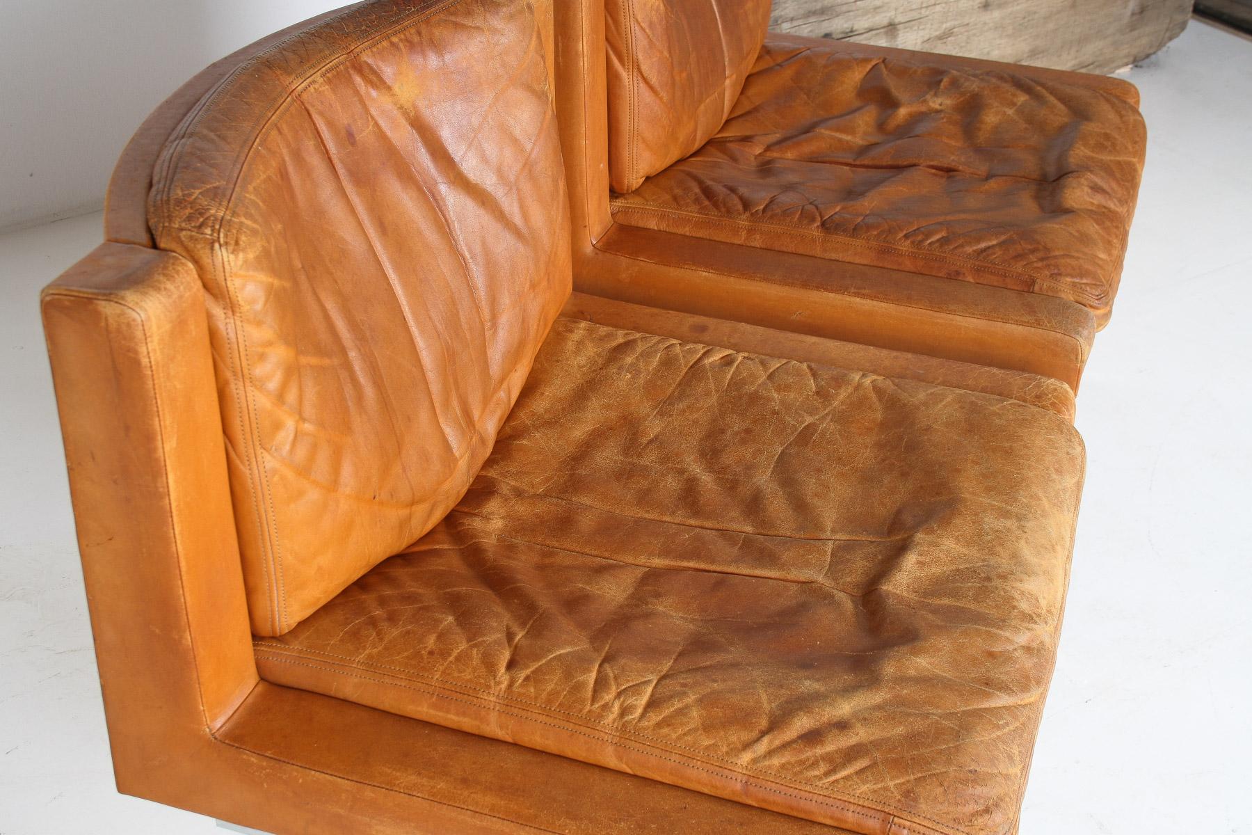 A Pair of Robert Haussmann for De Sede DS-201 Mid Century Tan Leather Chairs For Sale 4