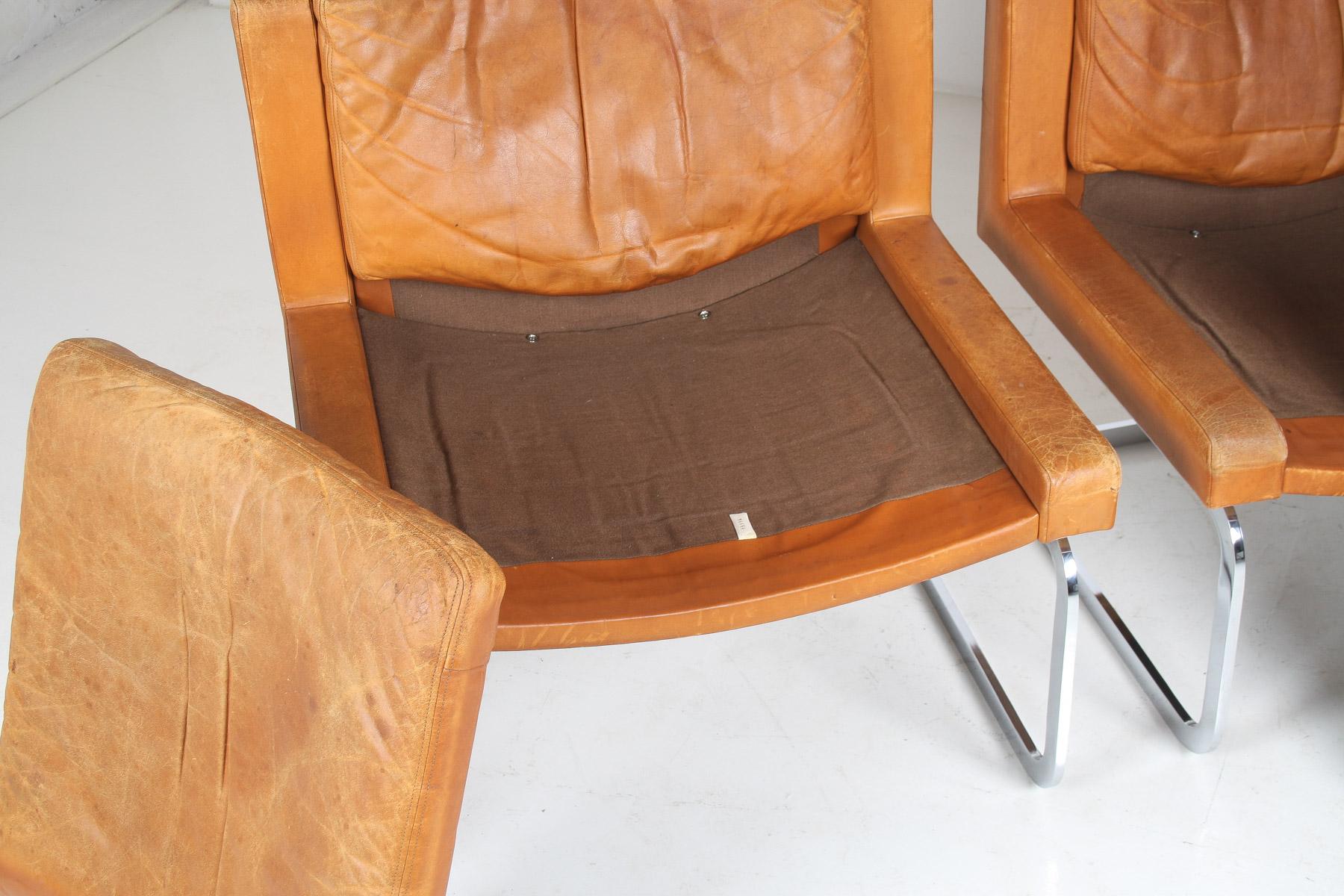 A Pair of Robert Haussmann for De Sede DS-201 Mid Century Tan Leather Chairs For Sale 6