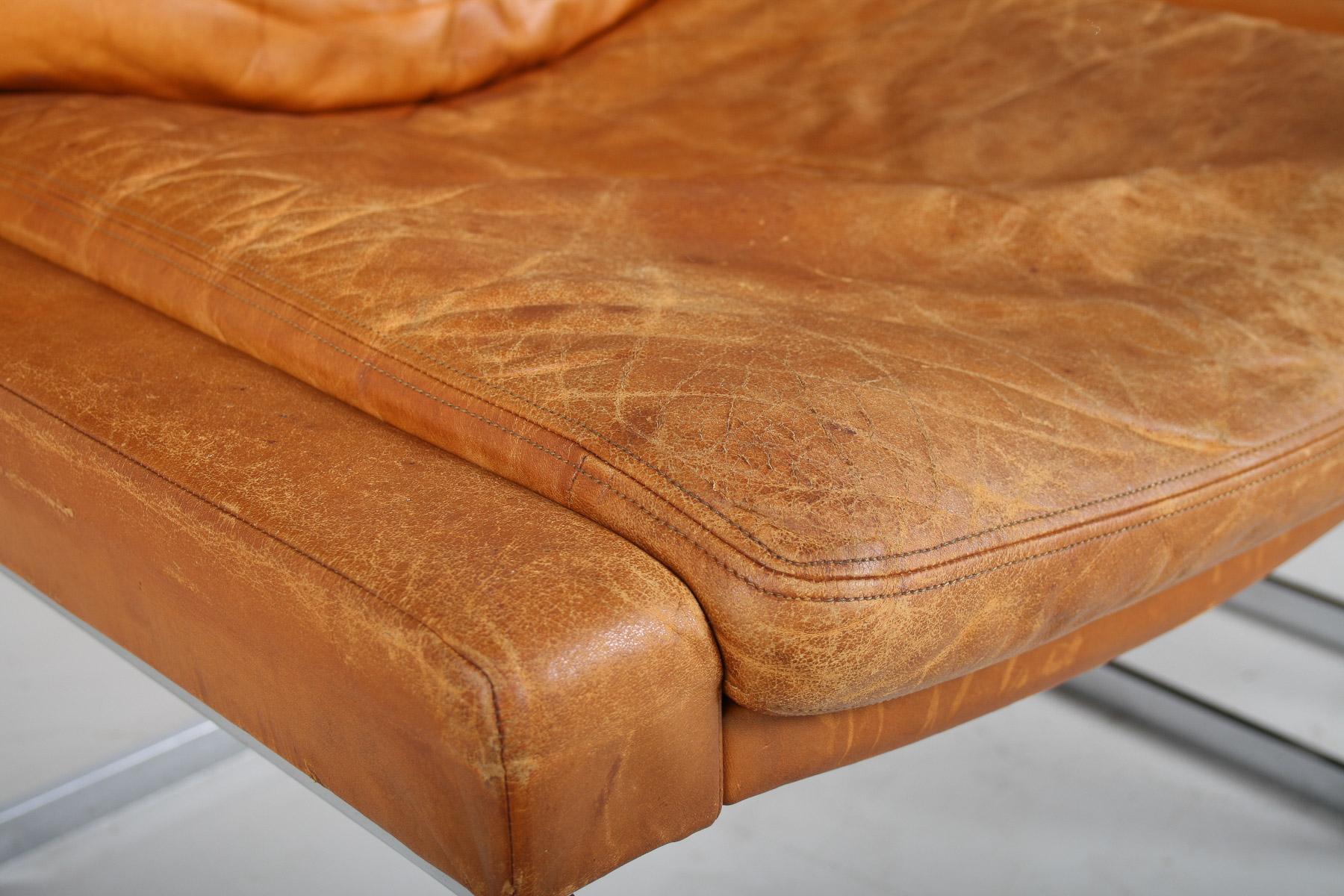 A Pair of Robert Haussmann for De Sede DS-201 Mid Century Tan Leather Chairs For Sale 9