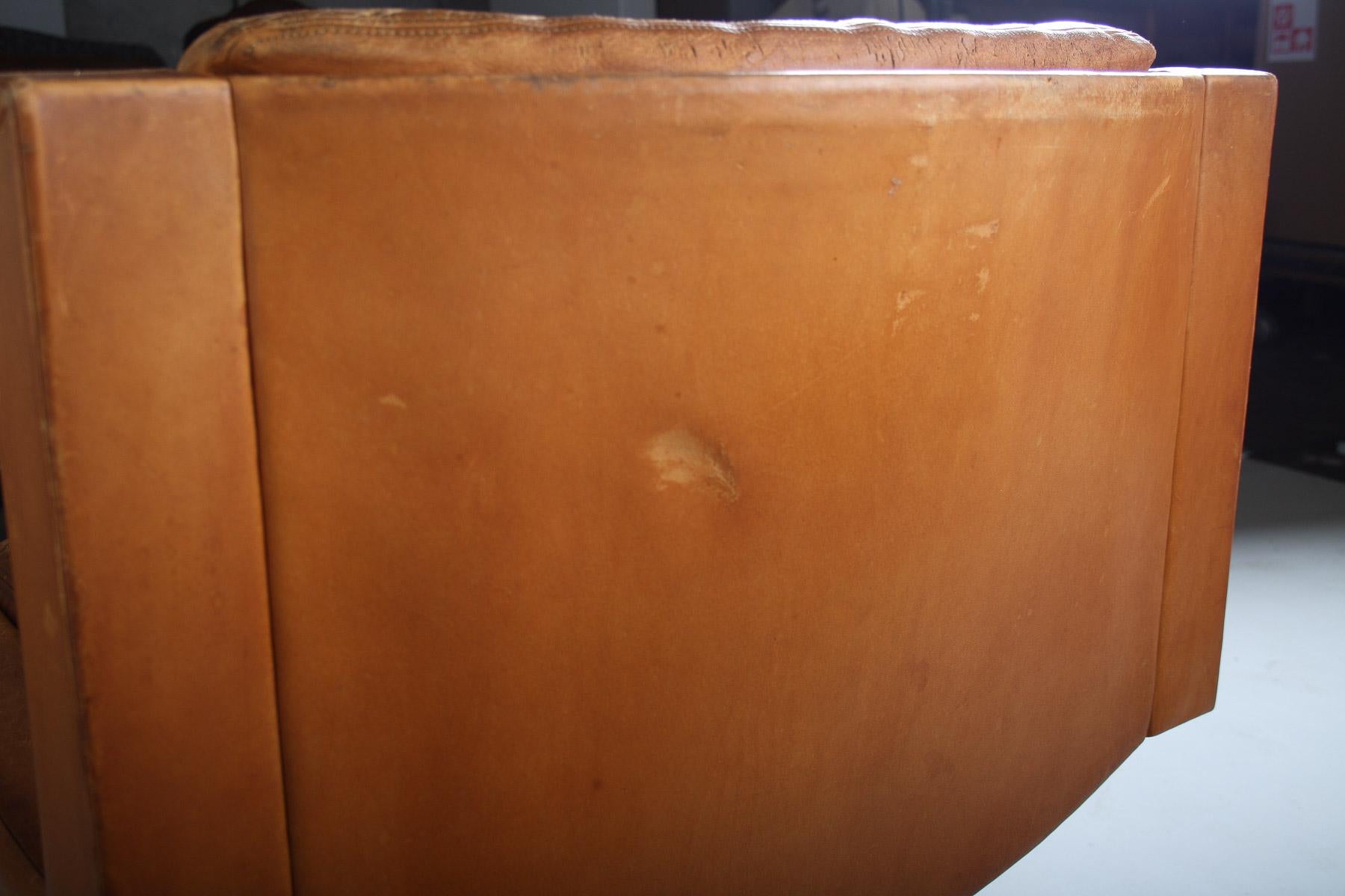 A Pair of Robert Haussmann for De Sede DS-201 Mid Century Tan Leather Chairs For Sale 11