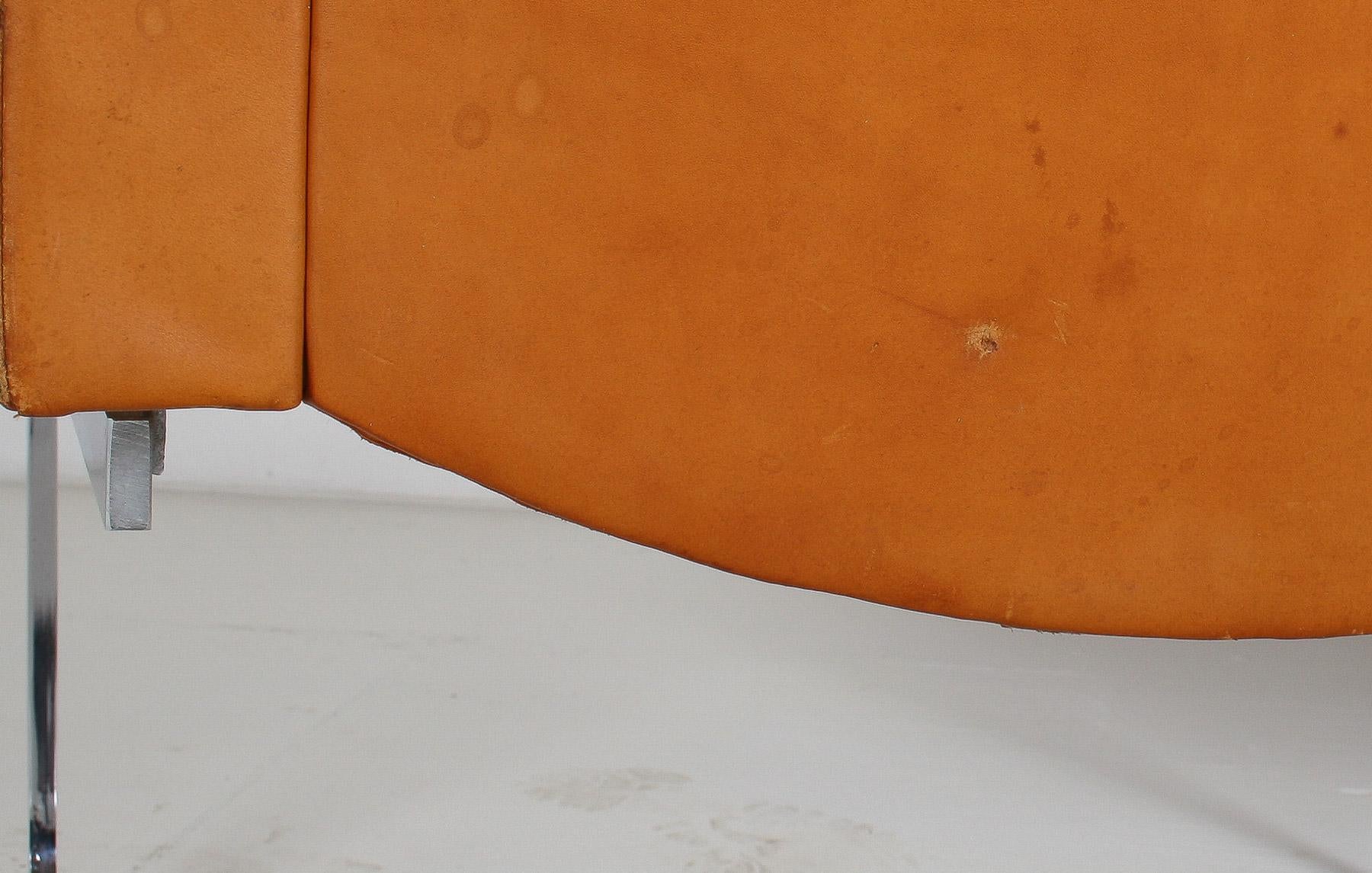 A Pair of Robert Haussmann for De Sede DS-201 Mid Century Tan Leather Chairs For Sale 3