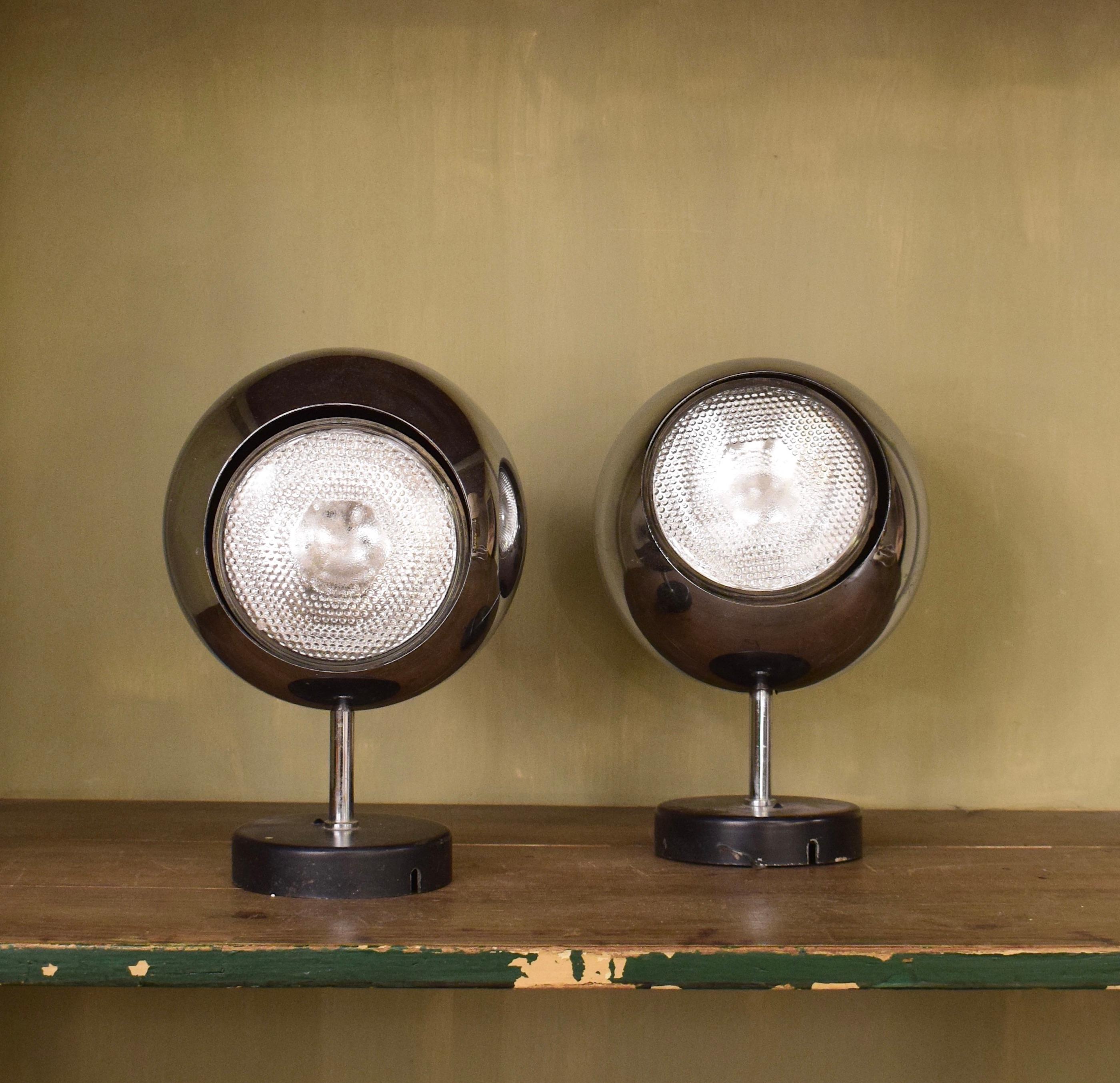 Industrial Pair of Robust Chrome Eyeball Desk Lamps, circa 1970s