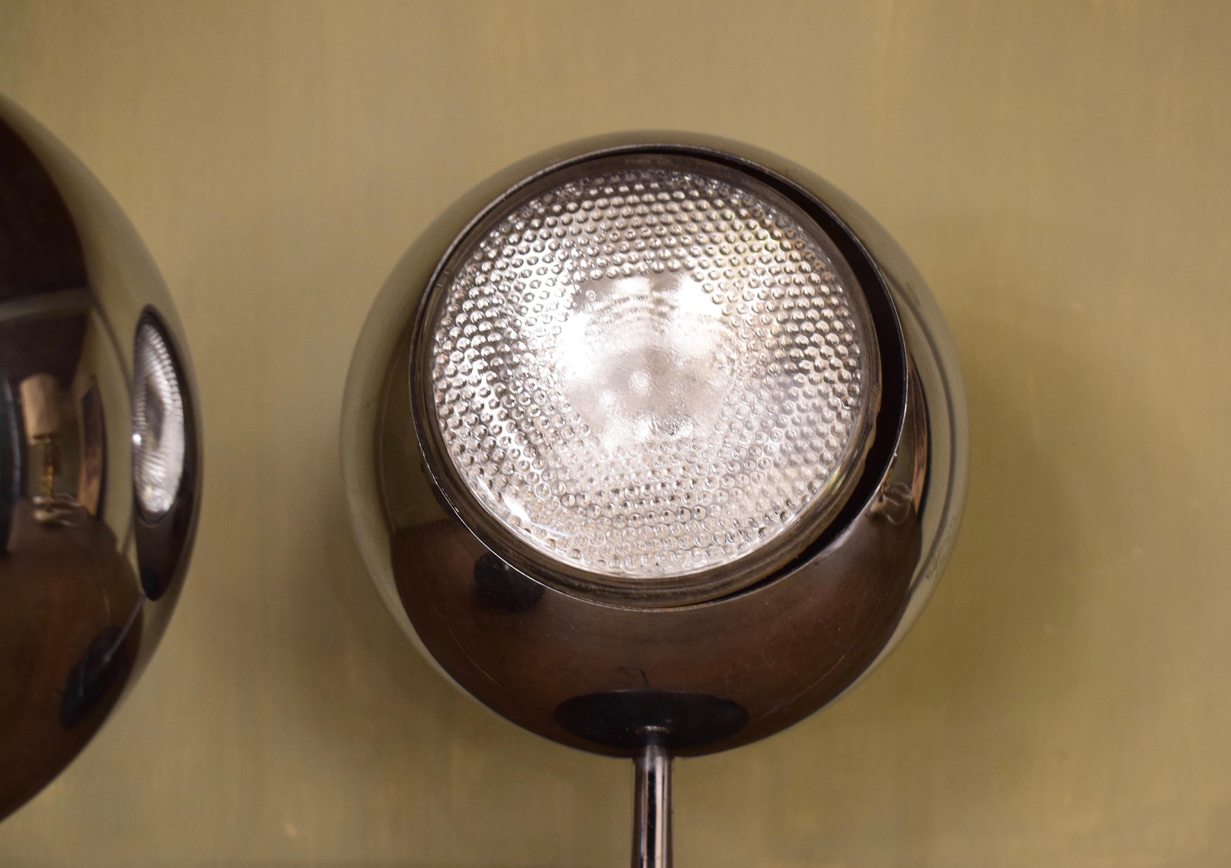 European Pair of Robust Chrome Eyeball Desk Lamps, circa 1970s