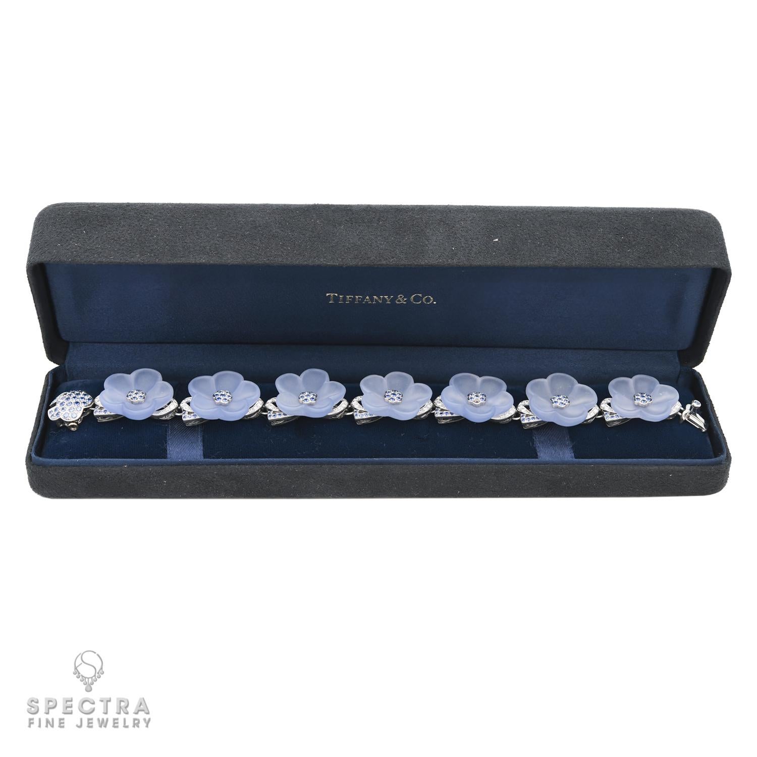 Mixed Cut A Pair of Rock Crystal Quartz Diamond Flower Bracelets by Tiffany & Co. For Sale