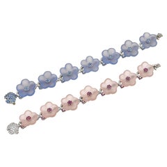 A Pair of Rock Crystal Quartz Diamond Flower Bracelets by Tiffany & Co.