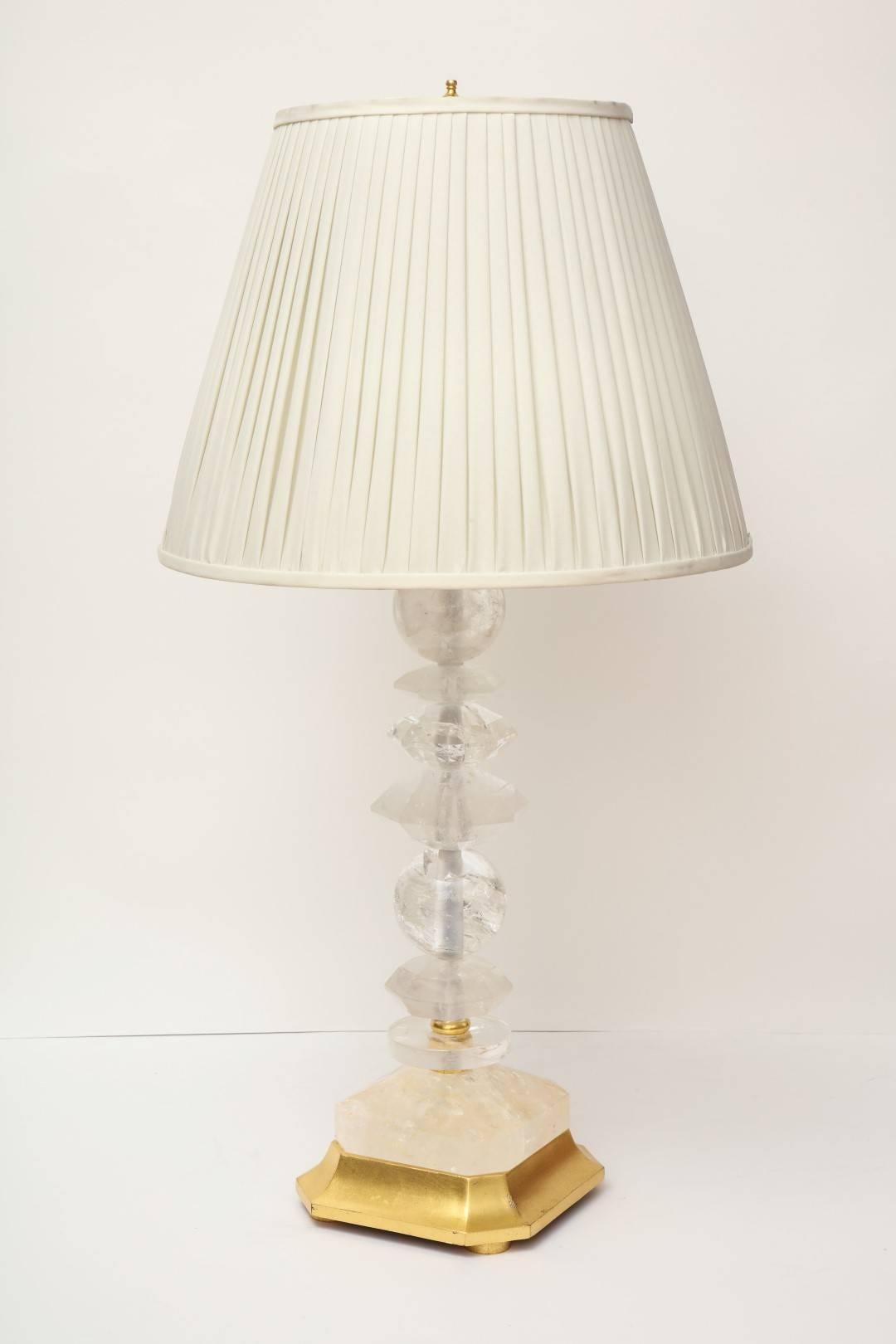 Gilt Pair of Rock Crystal Table Lamps