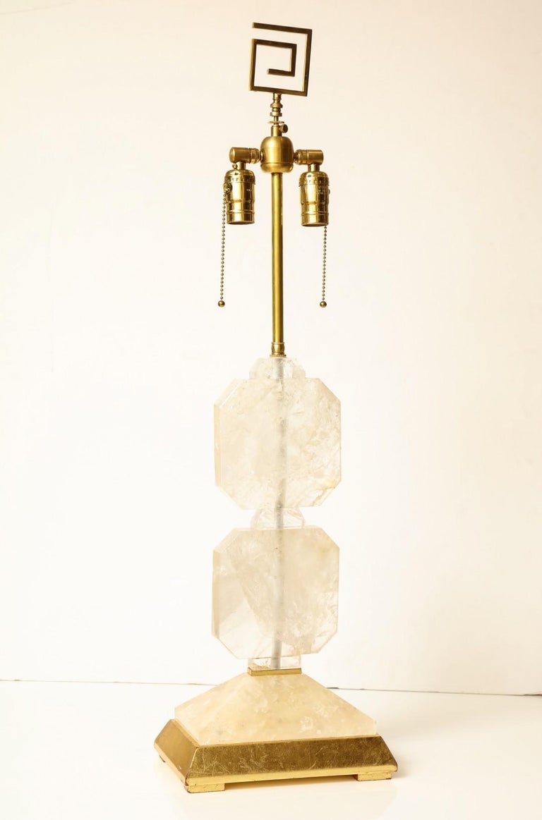 Art Deco Pair of Rock Crystal Table Lamps For Sale