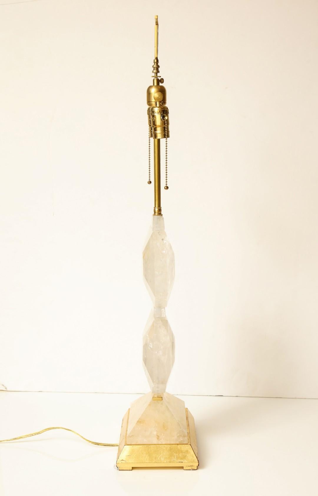 Gilt Pair of Rock Crystal Table Lamps