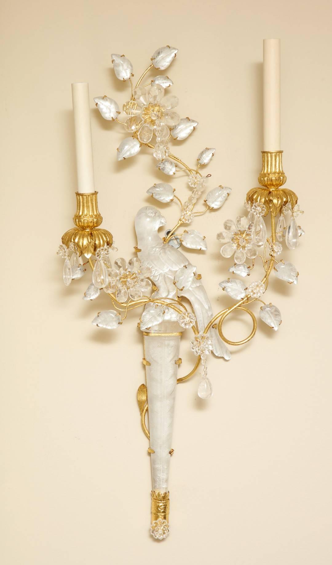 Pair of Rock Crystal Two-Light Sconces 4