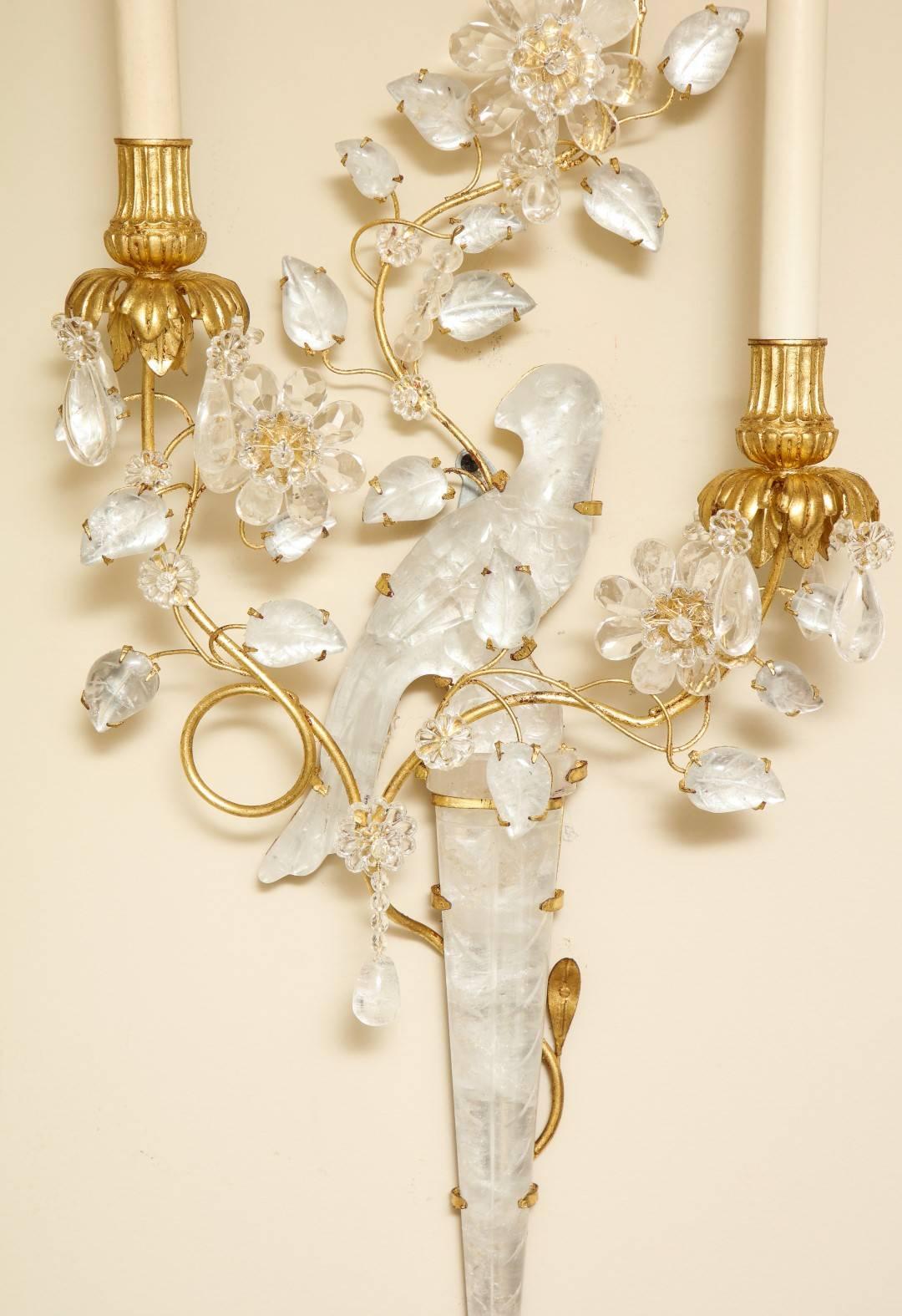 Chinoiserie Pair of Rock Crystal Two-Light Sconces