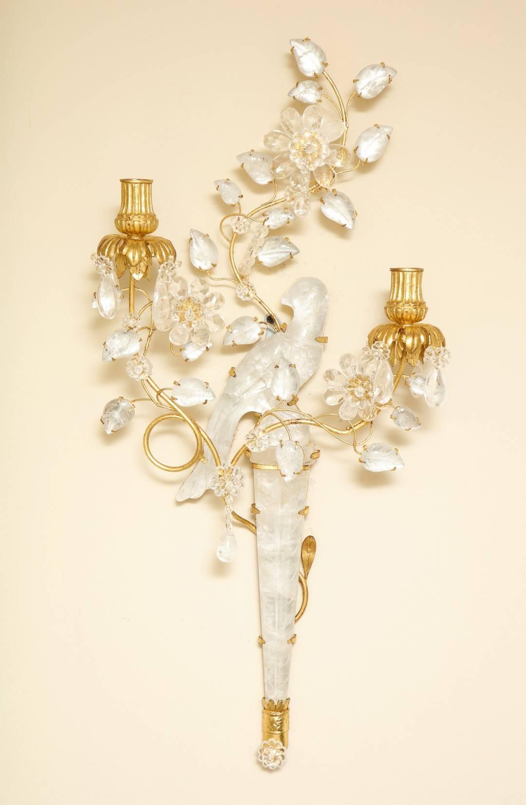 Pair of Rock Crystal Two-Light Sconces 1