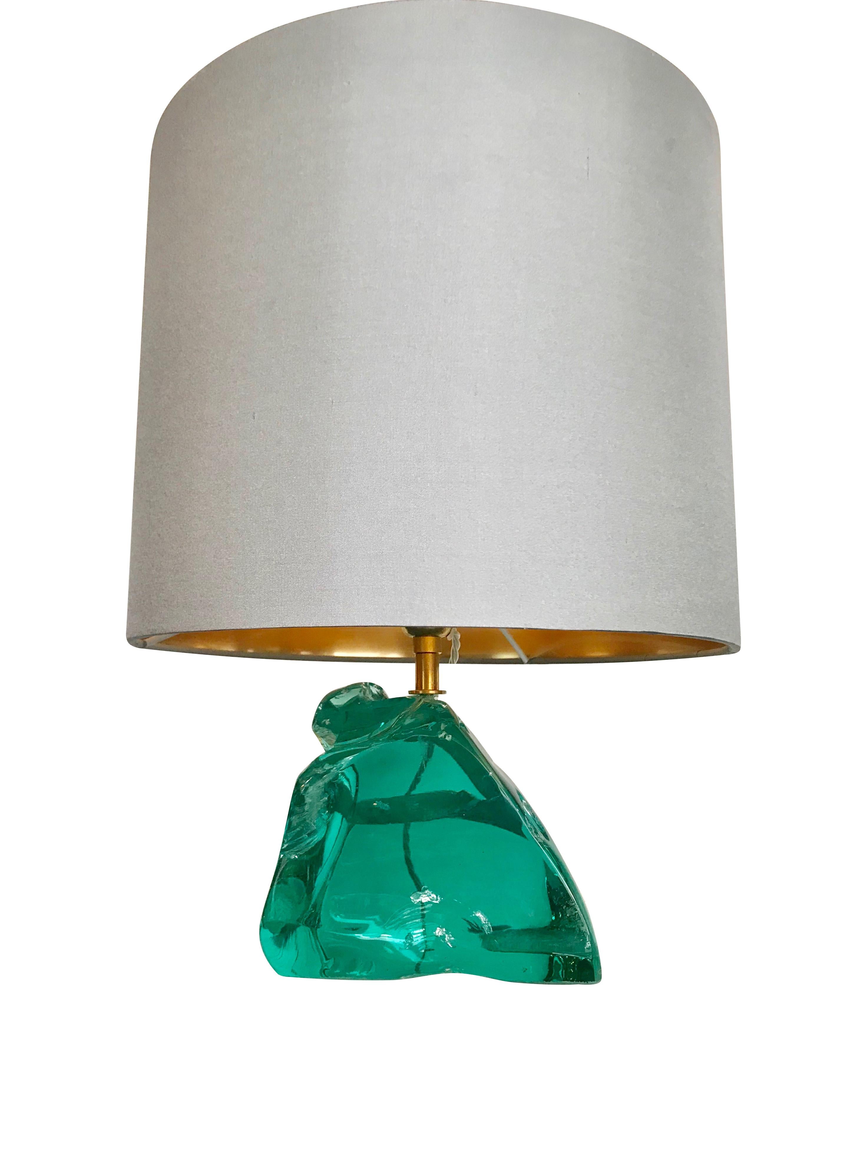 Contemporary Pair of Rock Glass Lamps in the Style of Max Ingrand