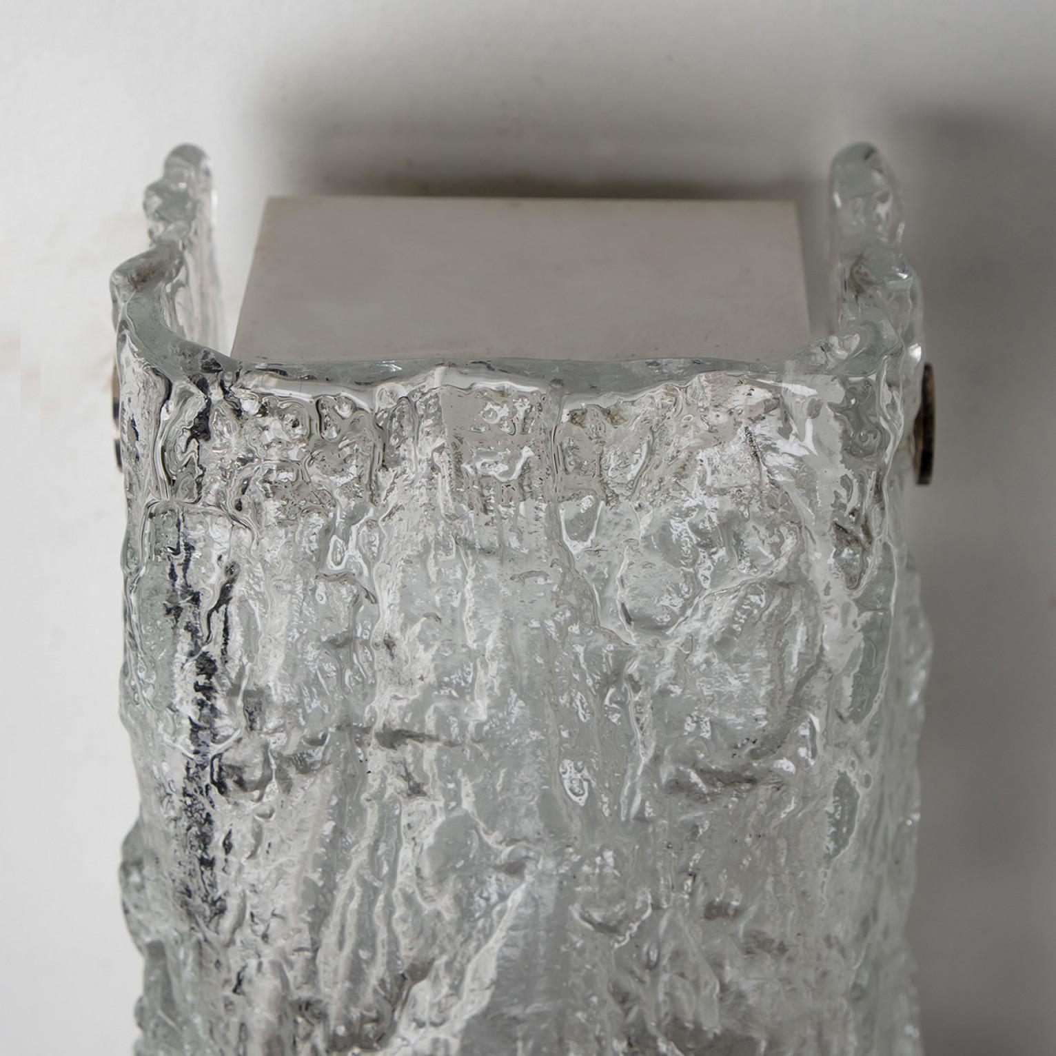 German A pair of Rock Textured Glass Silver Wall Lights Kalmar, 1970s For Sale