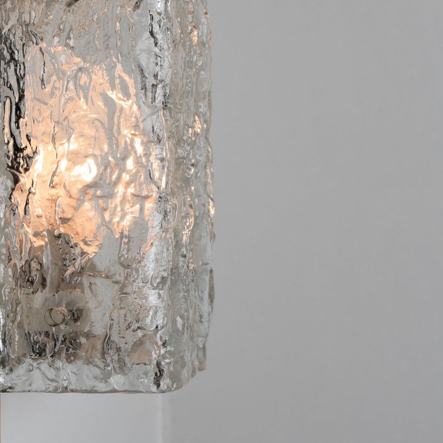 Gold A pair of Rock Textured Glass Silver Wall Lights Kalmar, 1970s For Sale