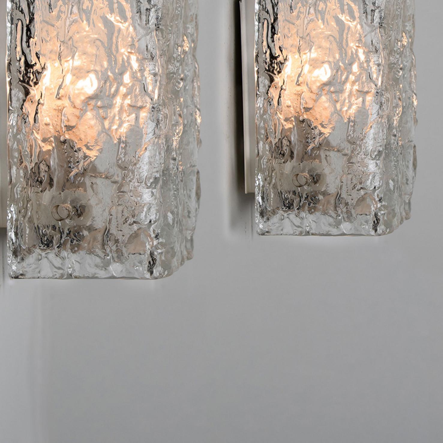A pair of Rock Textured Glass Silver Wall Lights Kalmar, 1970s For Sale 1