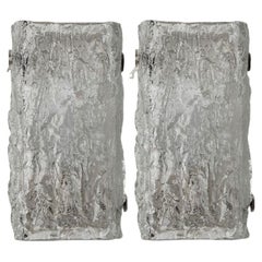Ein Paar Wandleuchten aus strukturiertem Glas in Silber Kalmar Lighting, 1970er Jahre