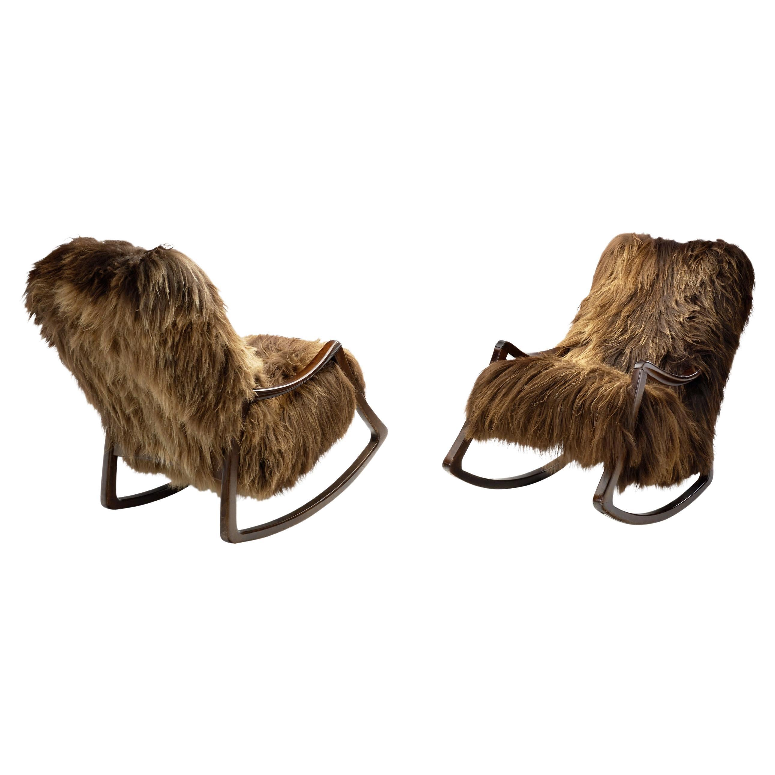 A Pair of Rocking Chairs in Longhair Sheepskin, Europe 1960s