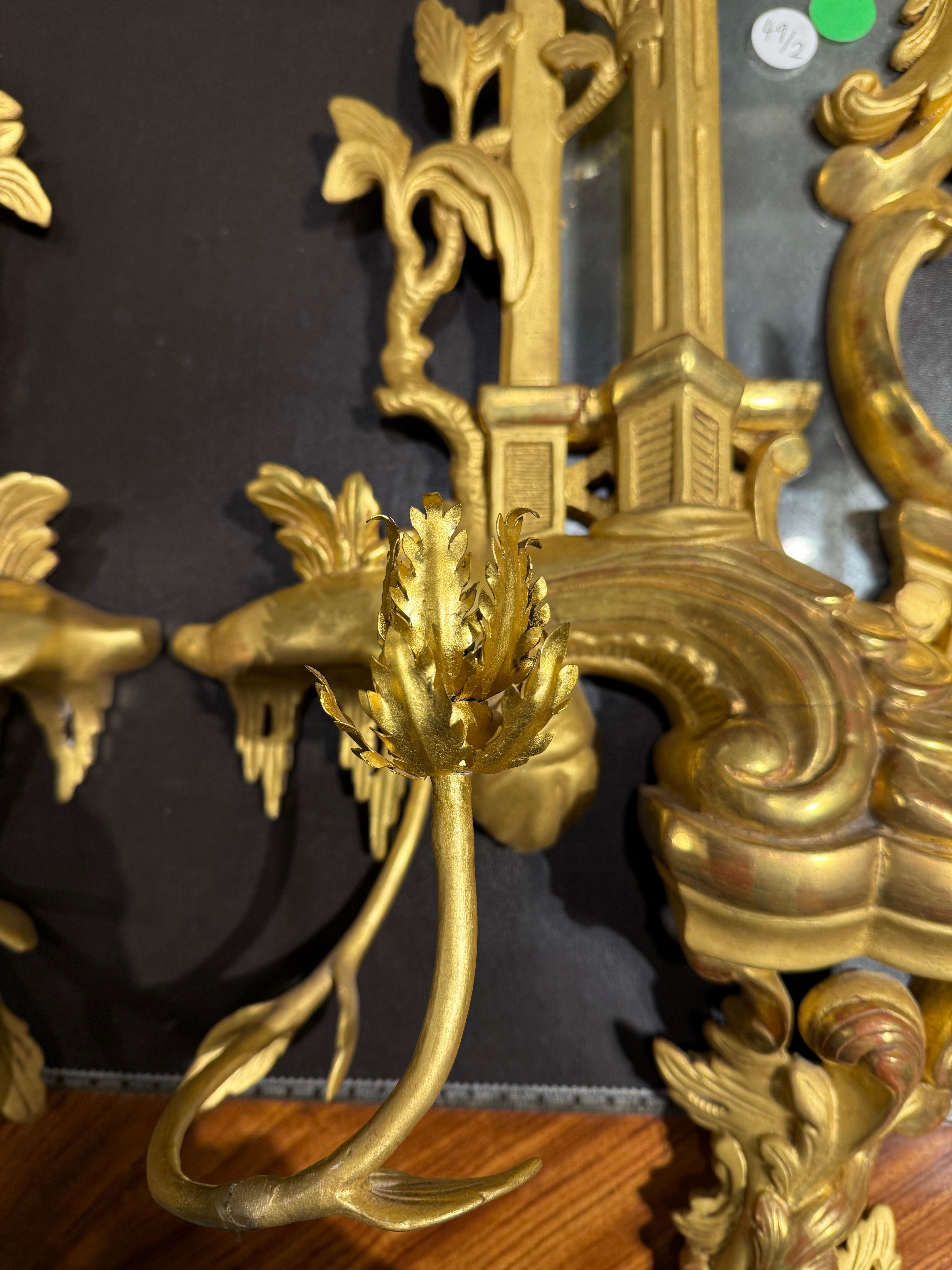 Paire d'appliques murales en bois doré de style rococo, XIXe siècle en vente 6