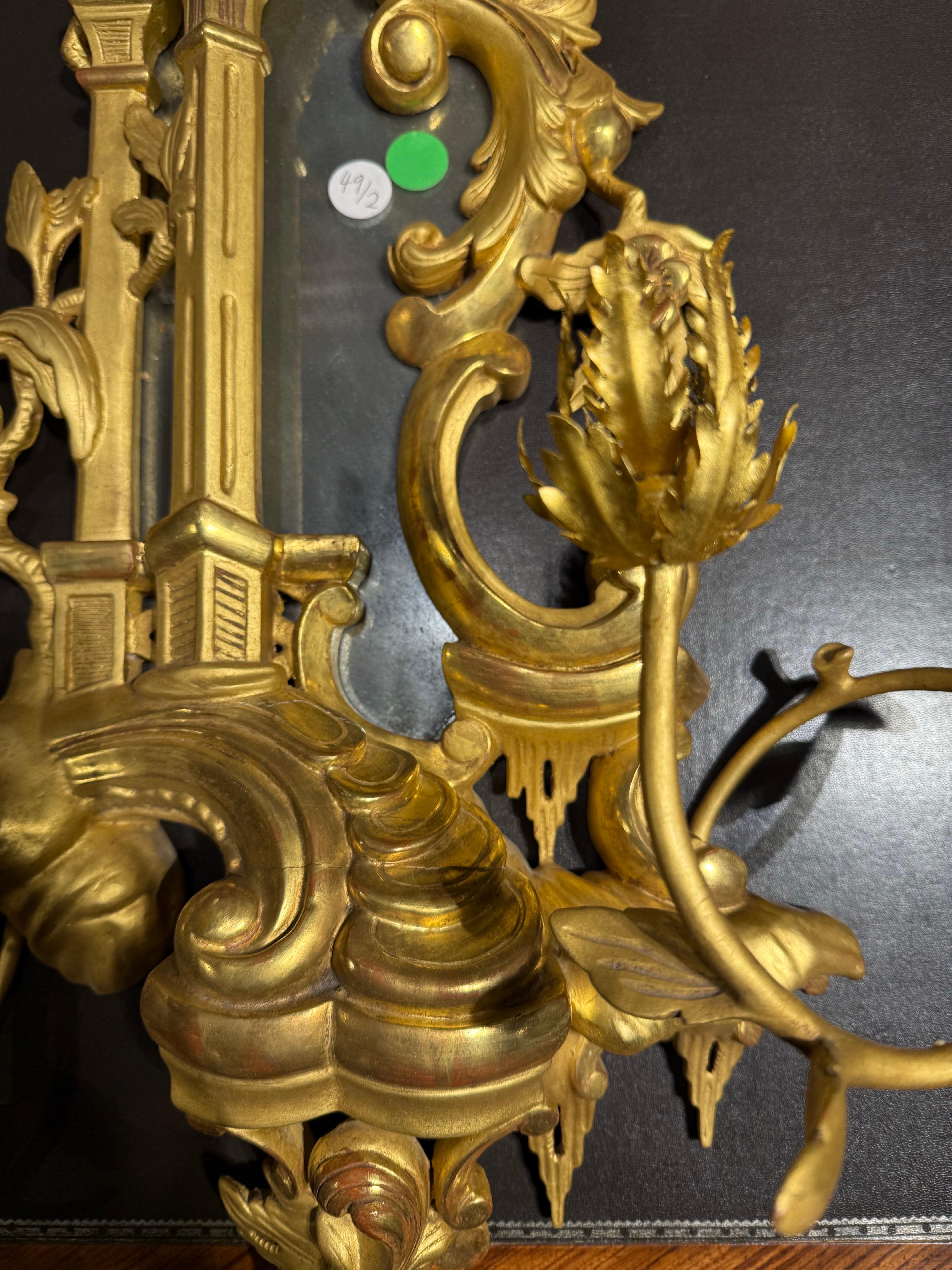 Paire d'appliques murales en bois doré de style rococo, XIXe siècle Bon état - En vente à ARMADALE, VIC