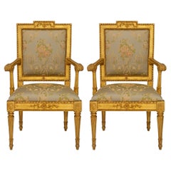 Coppia di poltrone romane del XVIII secolo in legno dorato del periodo Luigi XVI, circa 1780