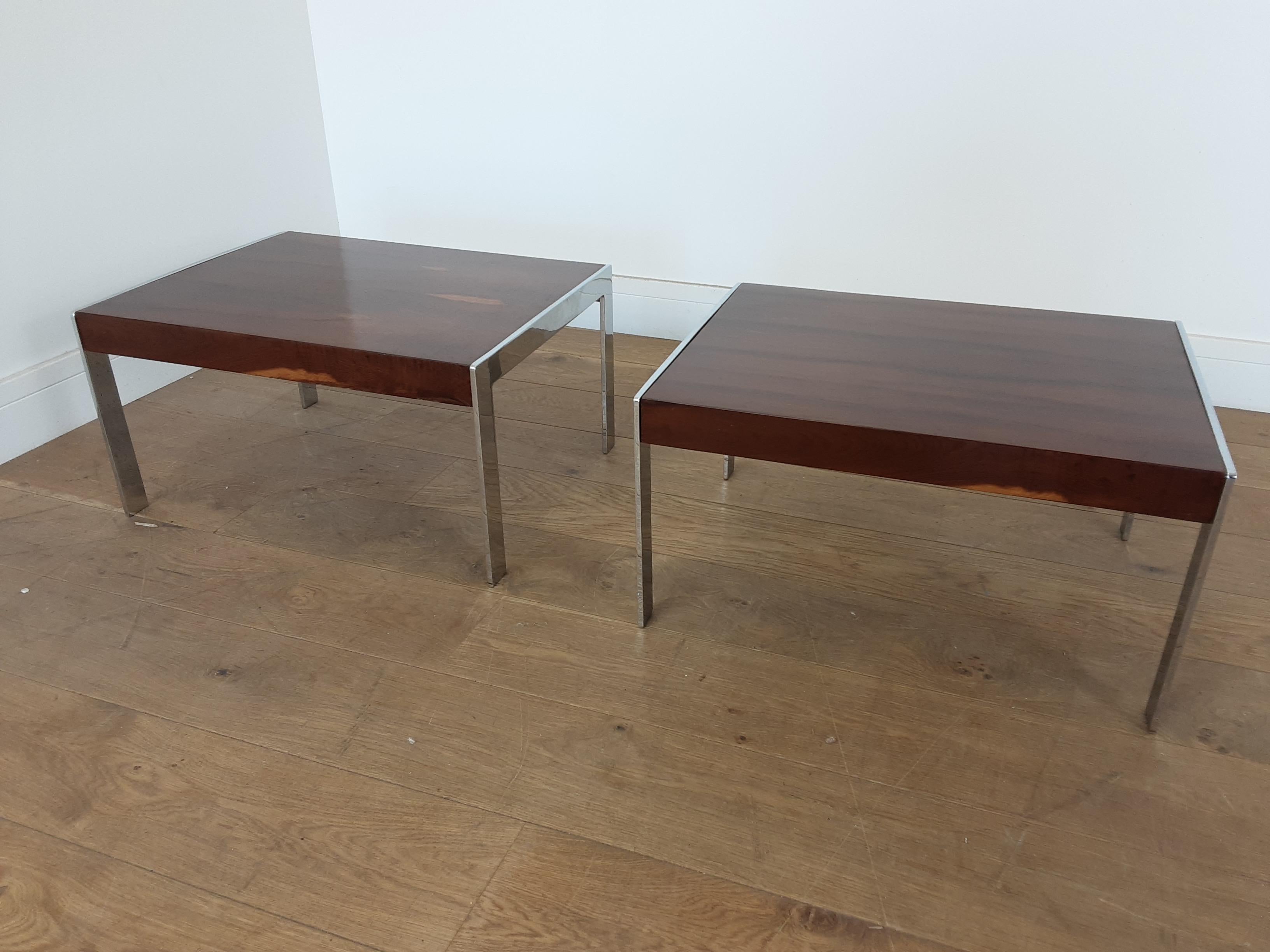 Pair of Rosewood and Chrome Tables by Merrow Associates For Sale 2