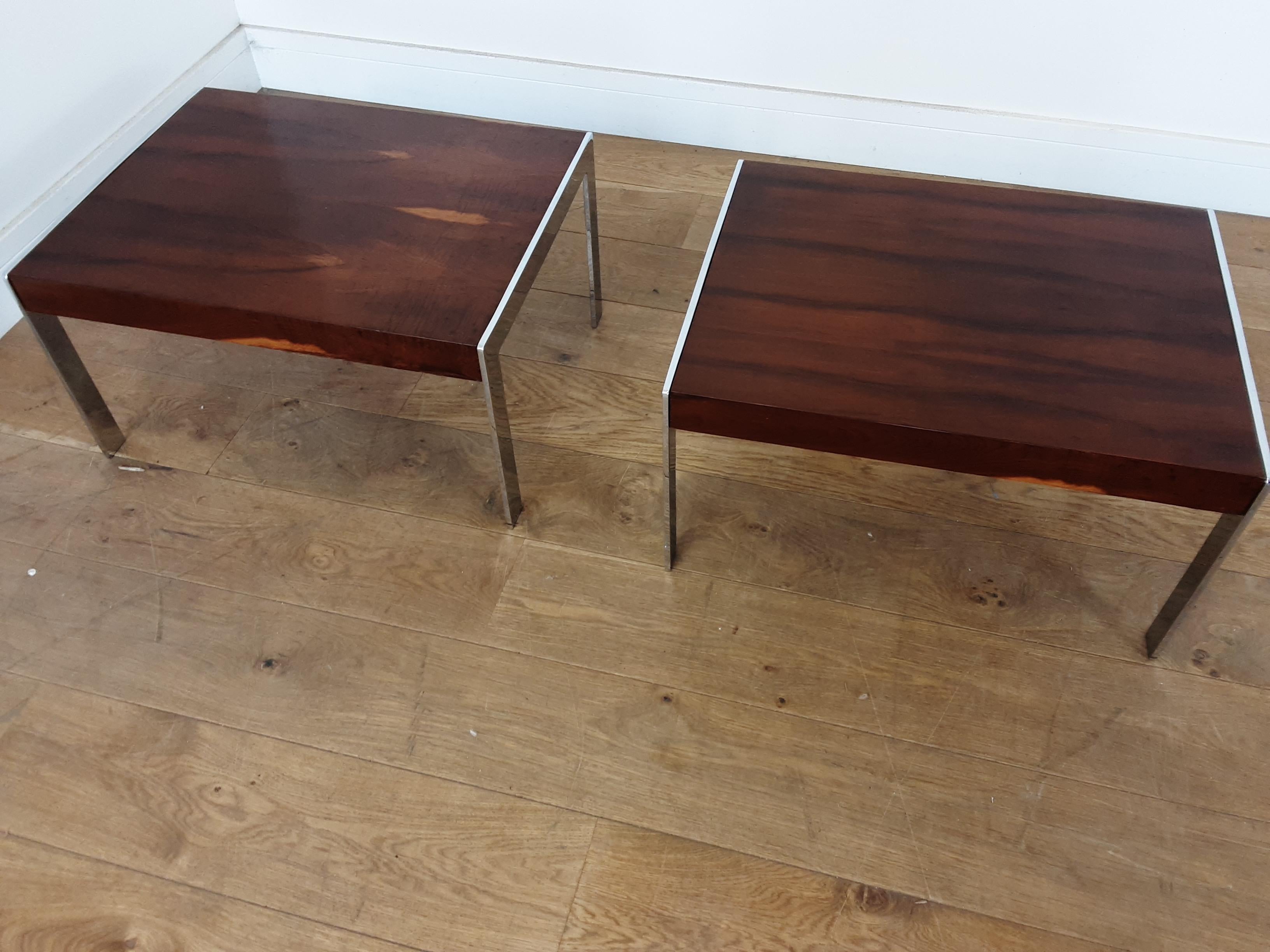 Pair of Rosewood and Chrome Tables by Merrow Associates For Sale 3