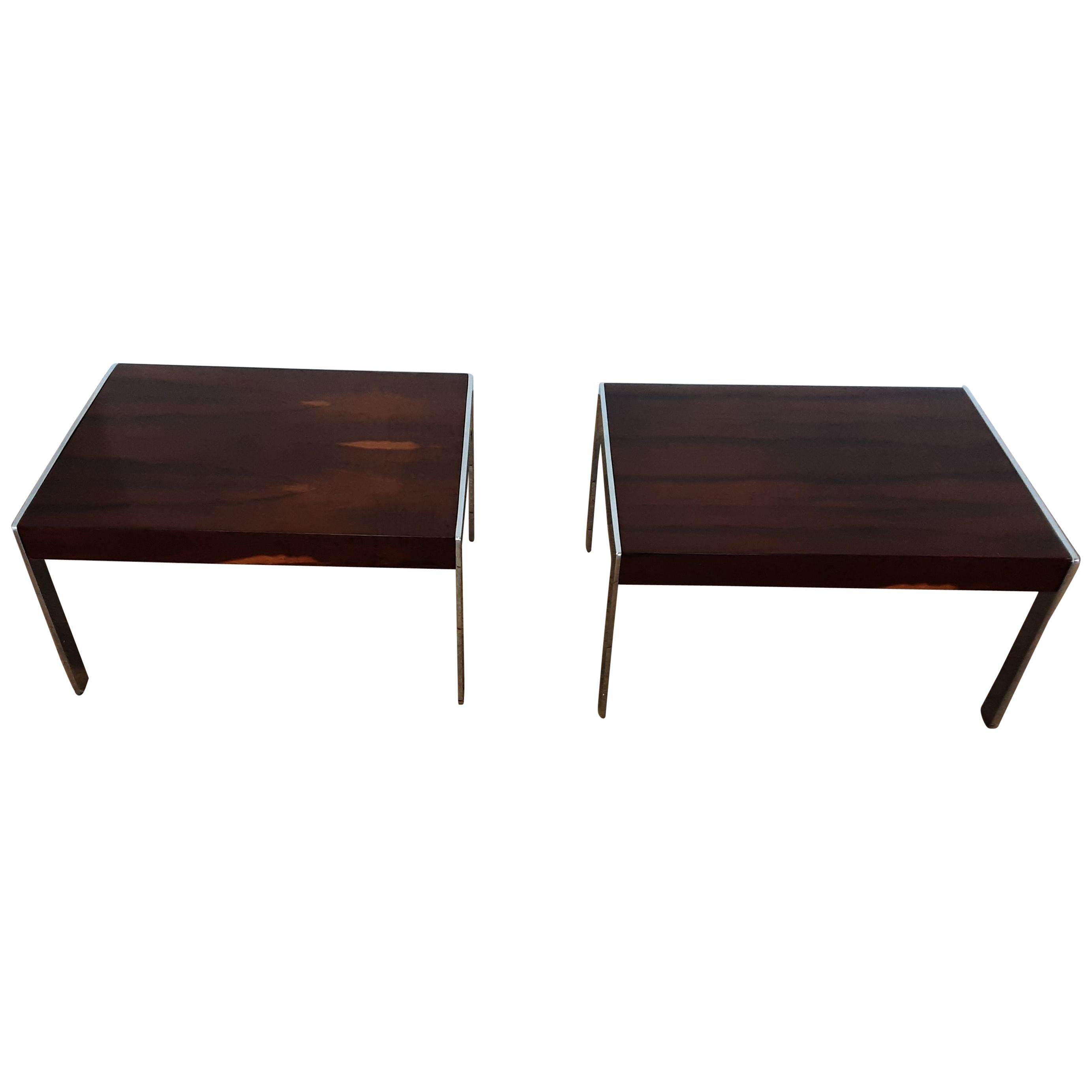 Pair of Rosewood and Chrome Tables by Merrow Associates For Sale