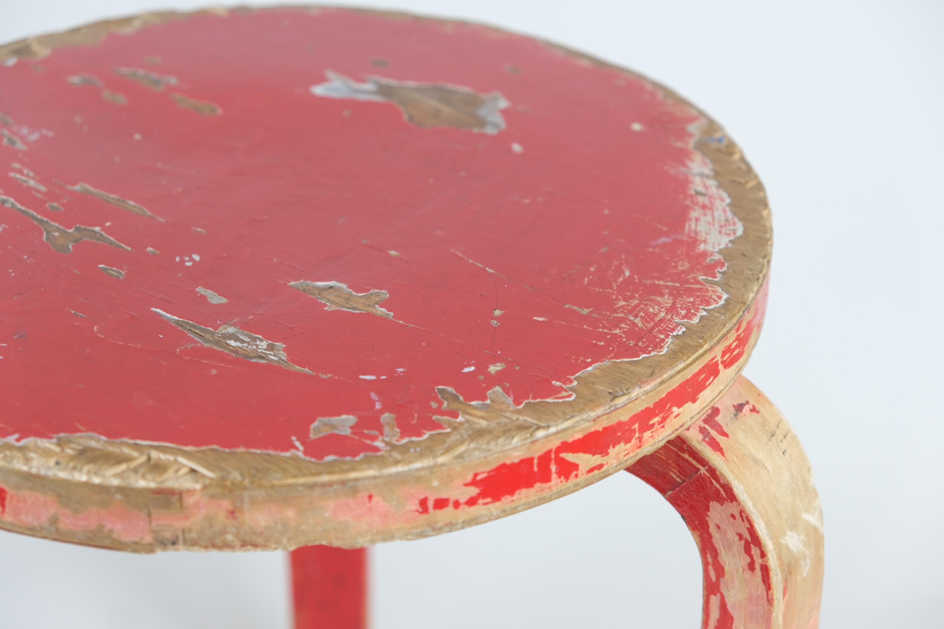 Finnish A 'Pair' of Roughly Loved Alvar Aalto Stools Model 60 In Birch, Artek 1950s For Sale