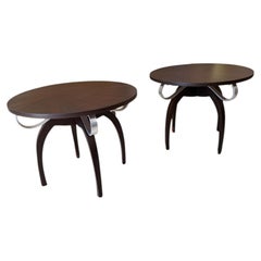 A pair of round Art Deco side tables in the style of Eugène Printz